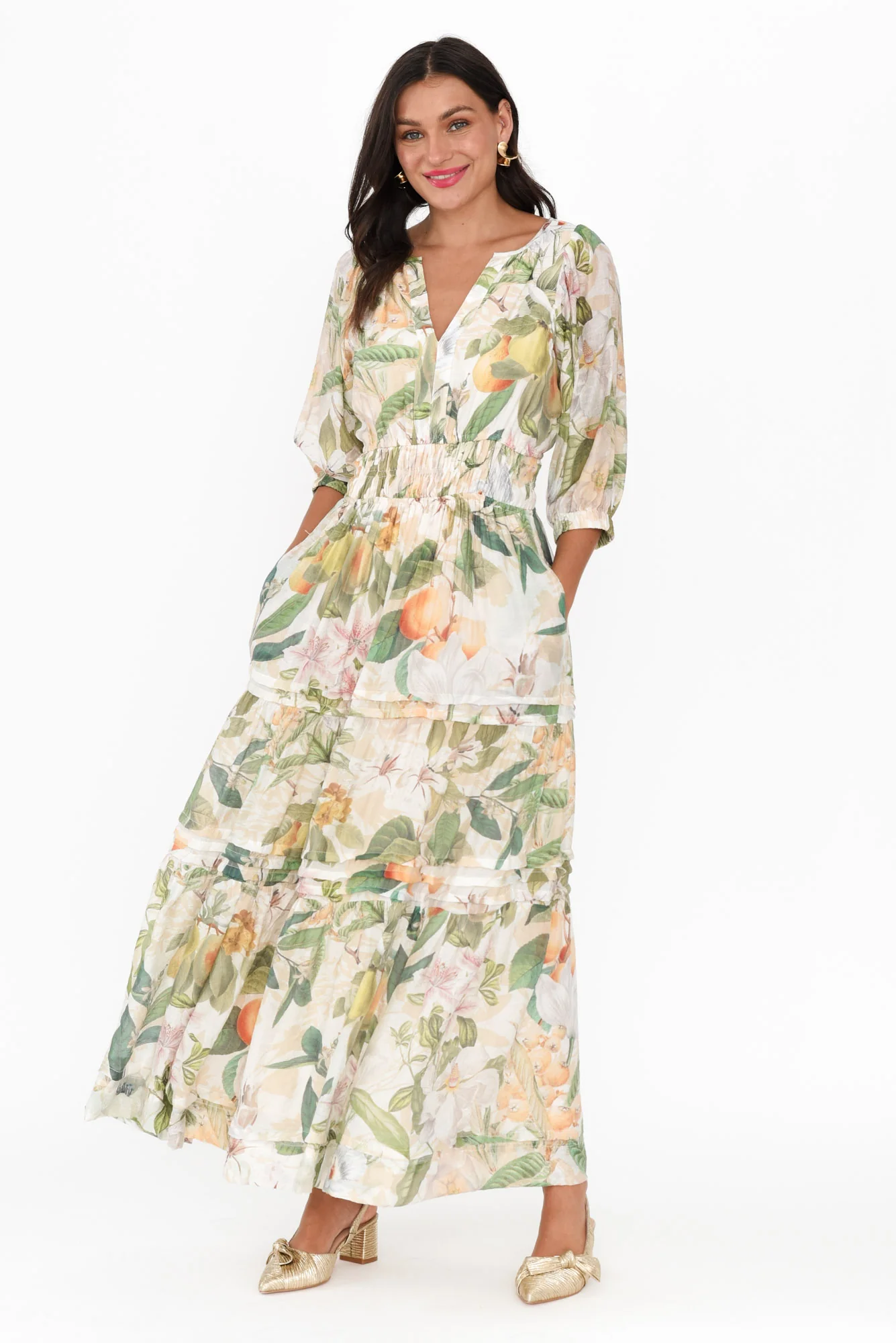 Eliana Natural Floral Tiered Dress