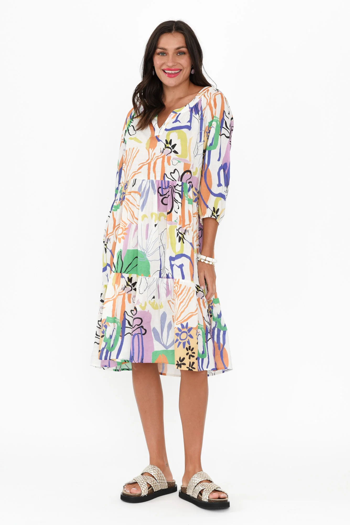 Irene White Garden Cotton Blend Dress