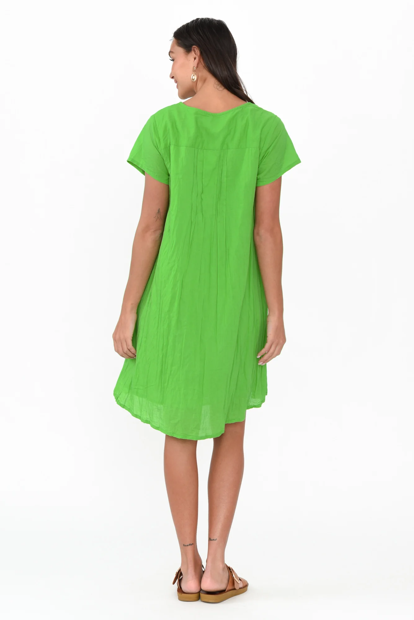 Sabina Lime Crinkle Cotton Dress