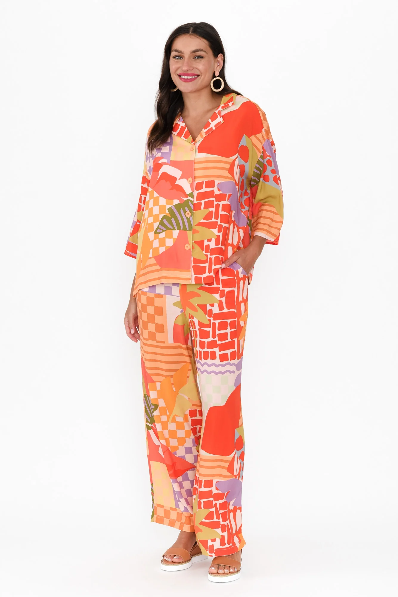 Deb Red Geo Collared Shirt