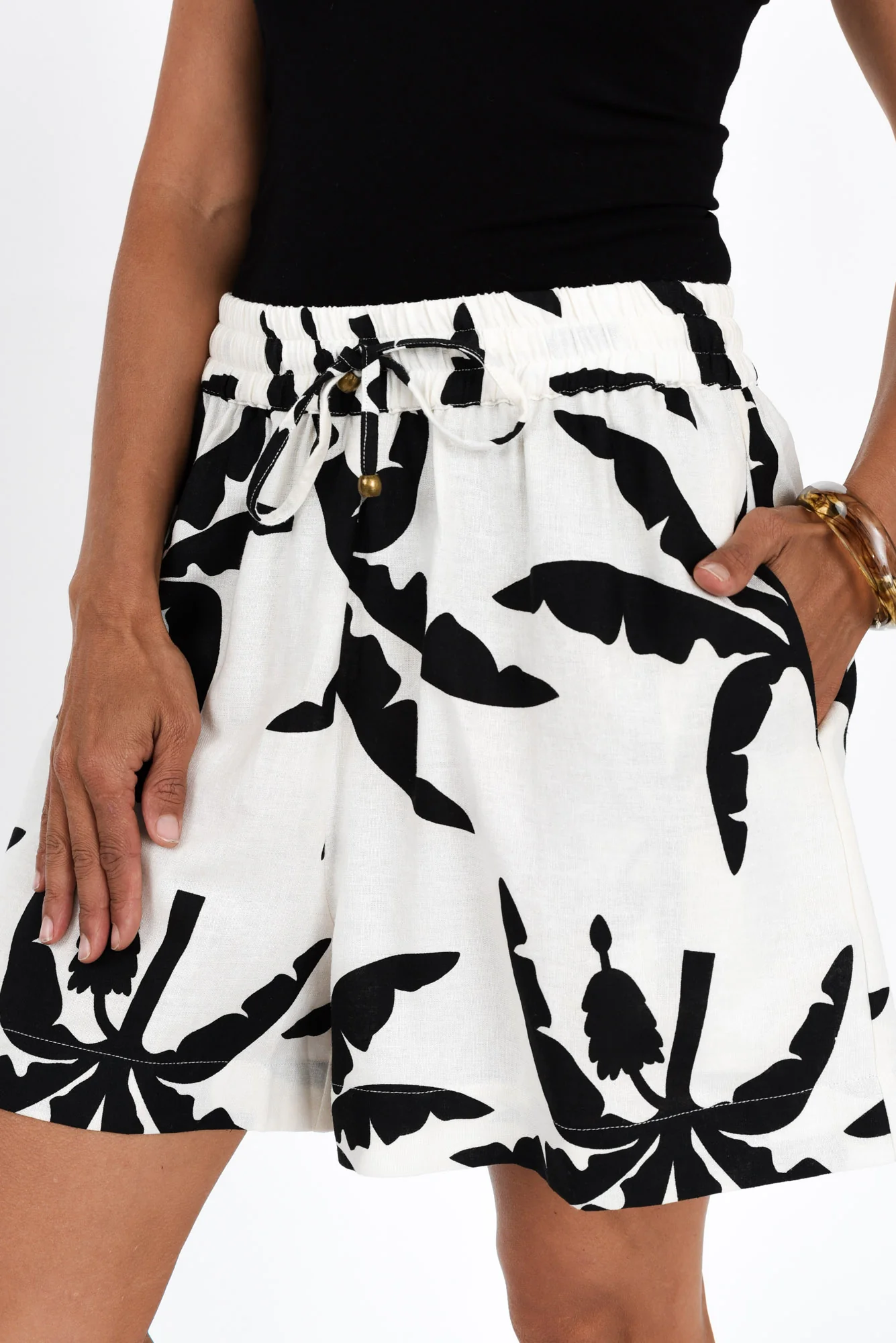 Glide Black Tropical Linen Shorts