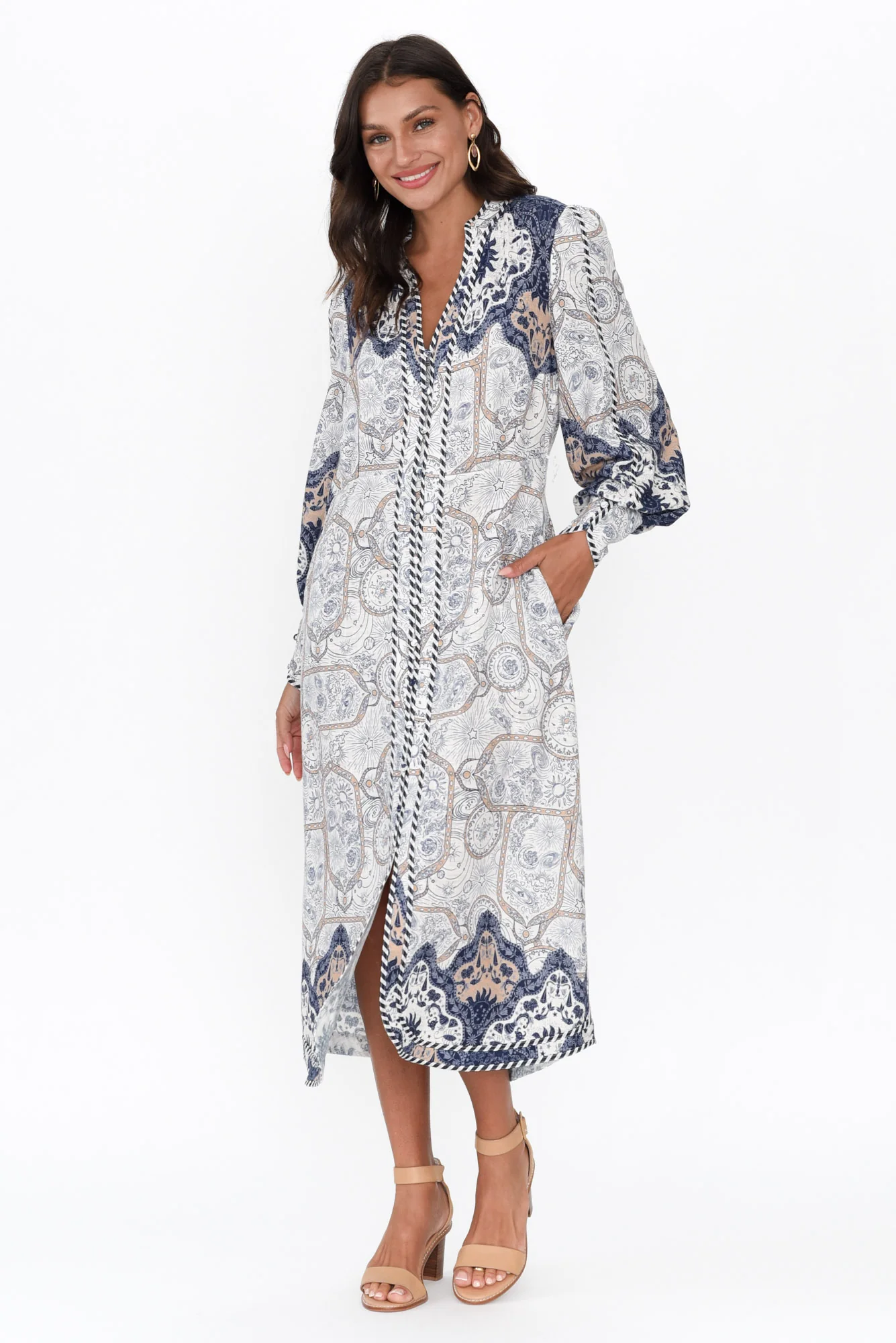 Nova Blue Astral Linen Blend Dress
