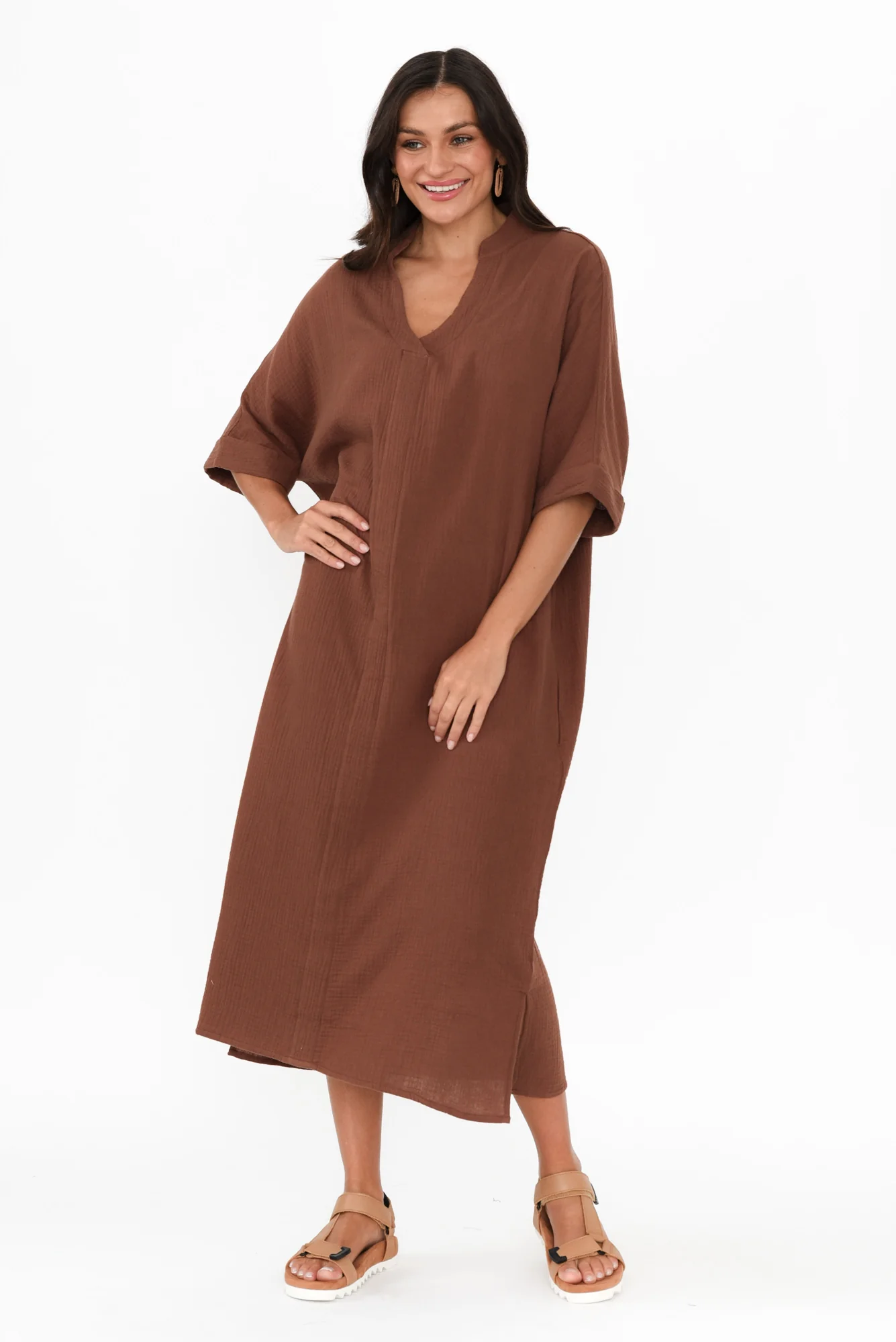 Juniper Mocha Cotton Cheesecloth Dress