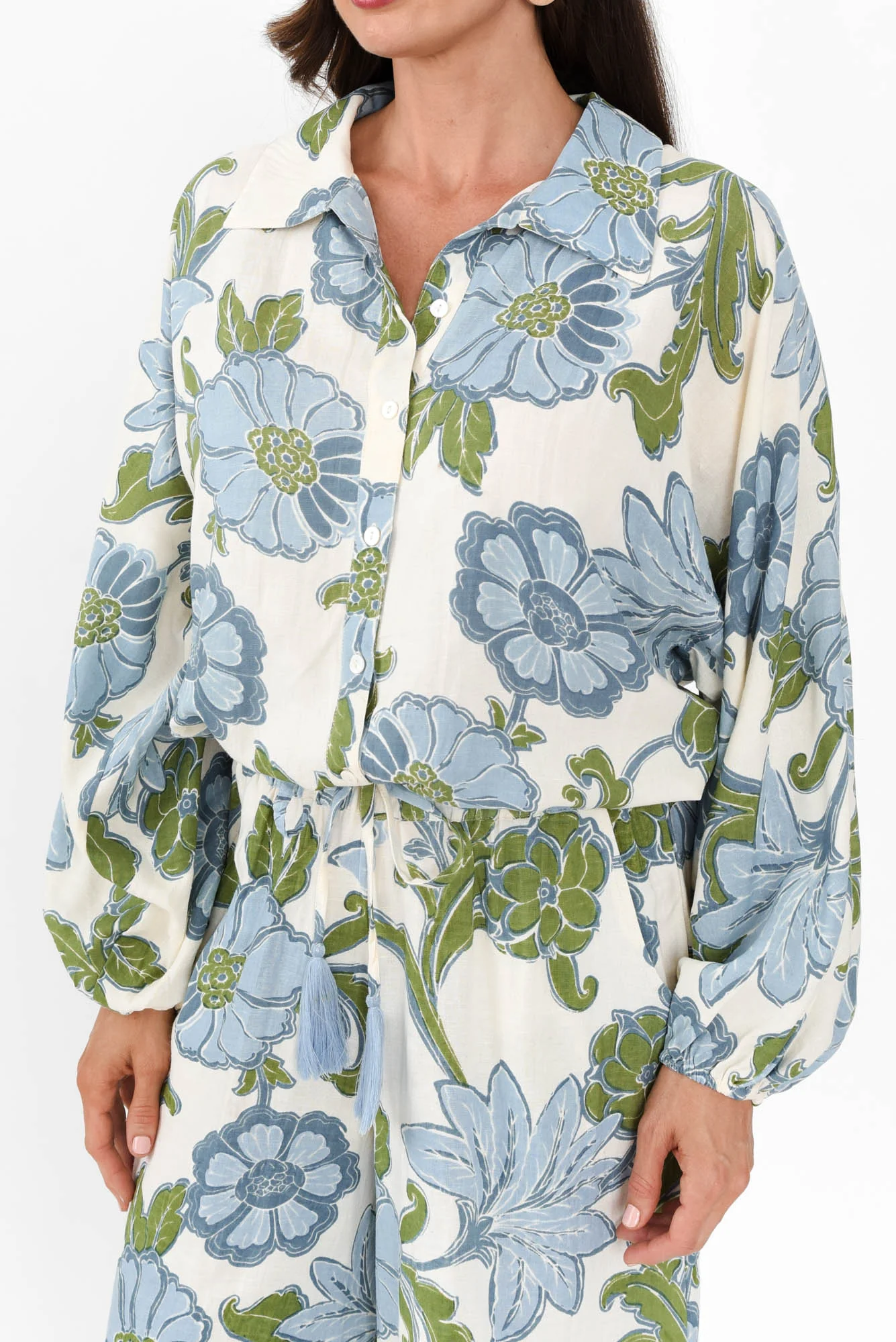 Hazel Blue Floral Linen Blend Shirt