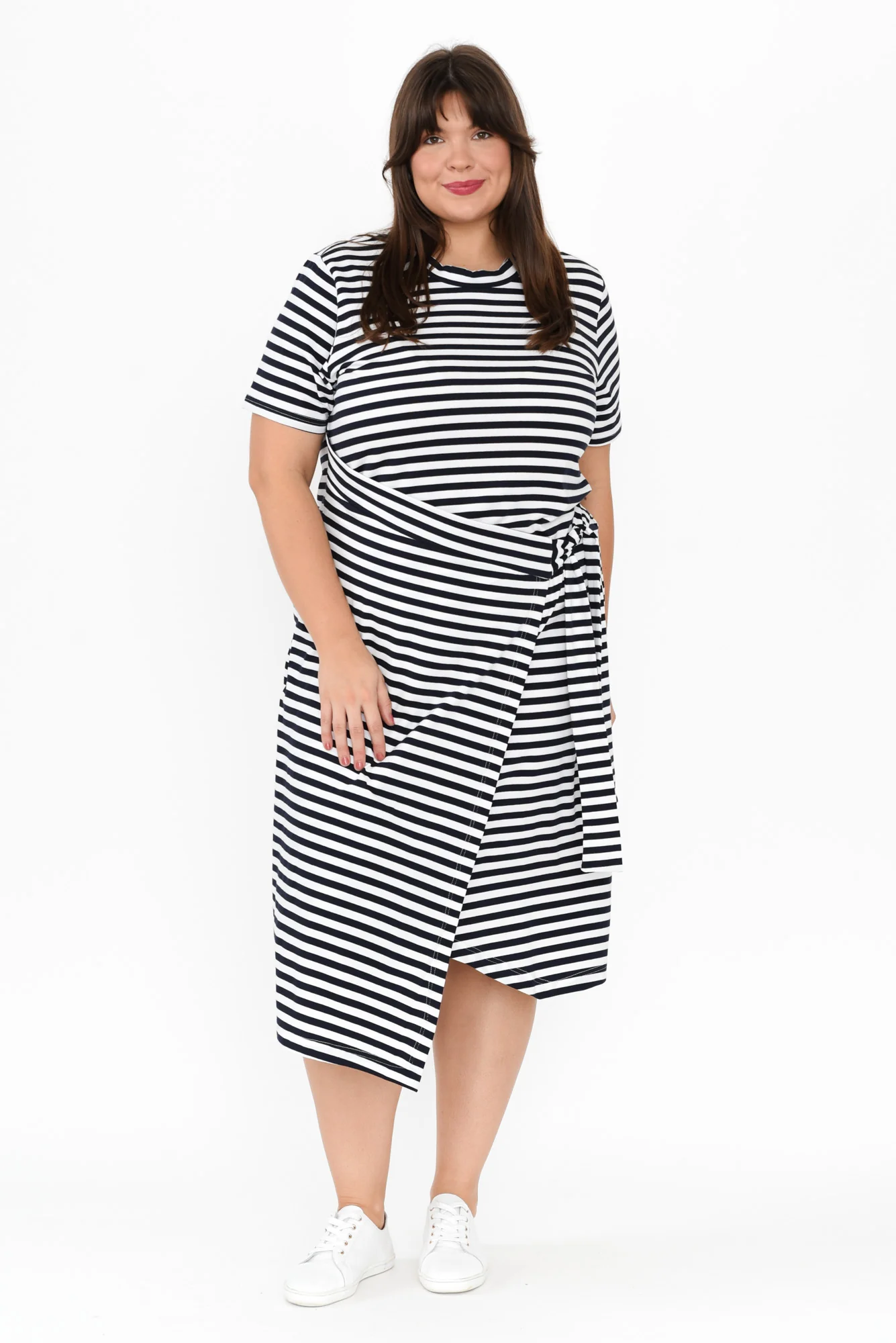 Georgie Navy Stripe Wrap Cotton Tee Dress