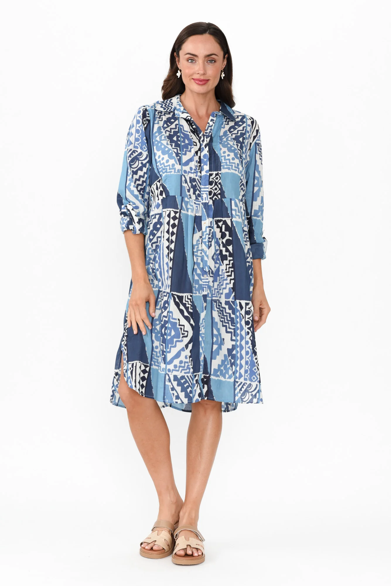 Maya Blue Motif Cotton Shirt Dress