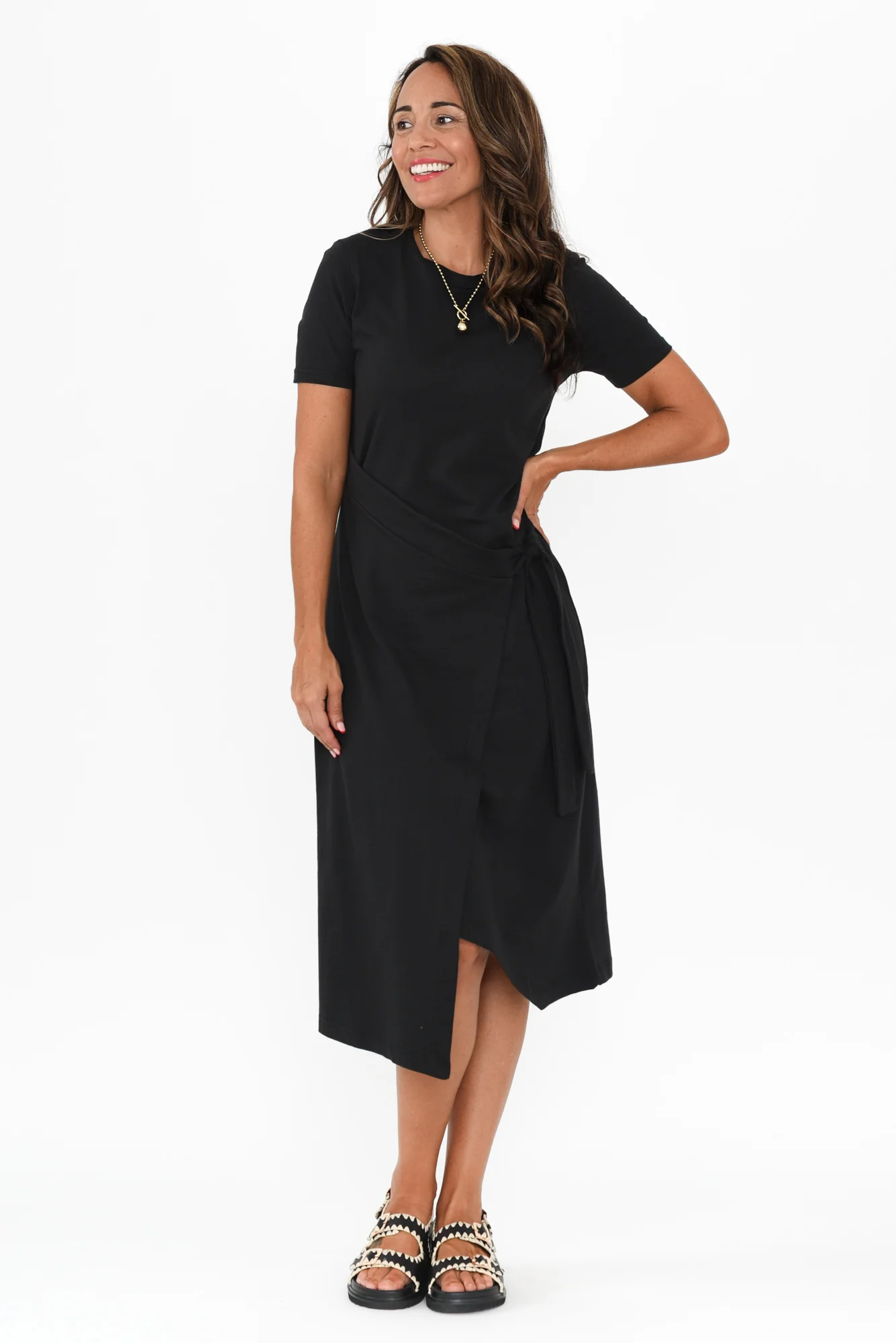 Georgie Black Wrap Cotton Tee Dress