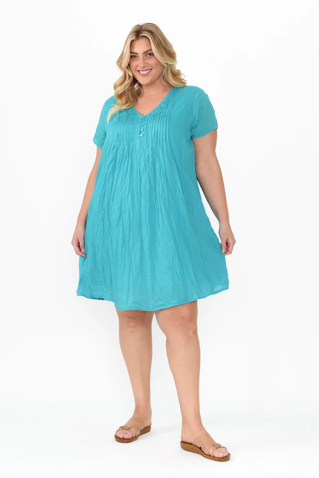 Sabina Sky Blue Crinkle Cotton Dress