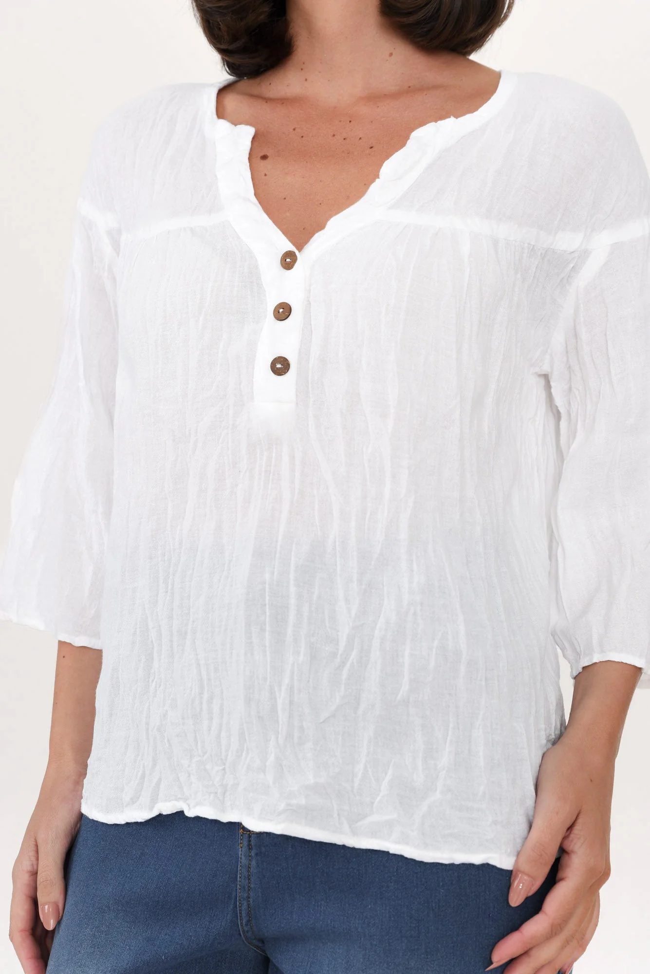 Blaise White Cotton Button Top