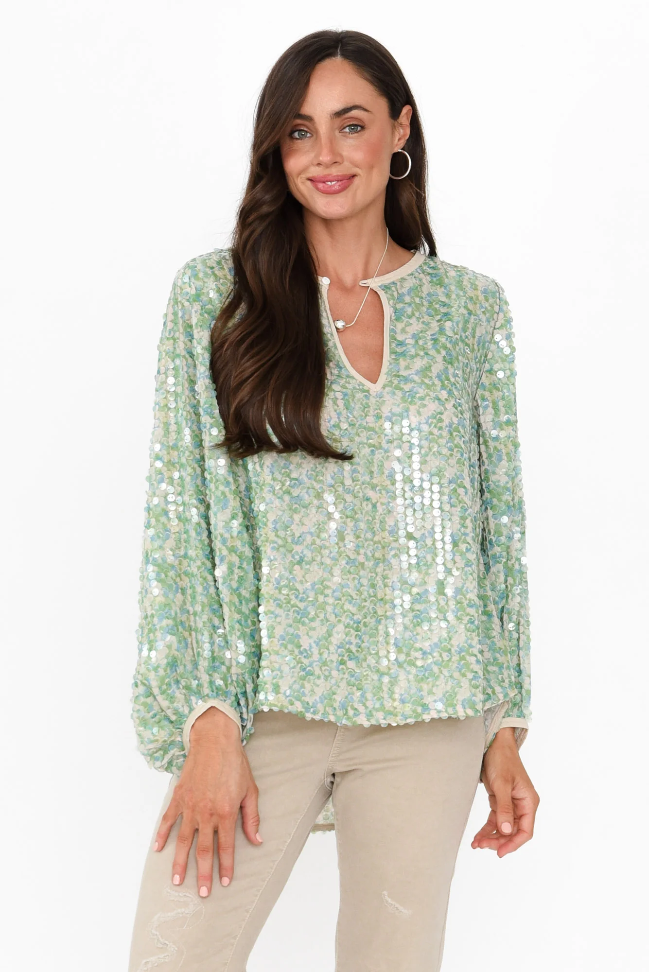 Sebina Green Sequin Top