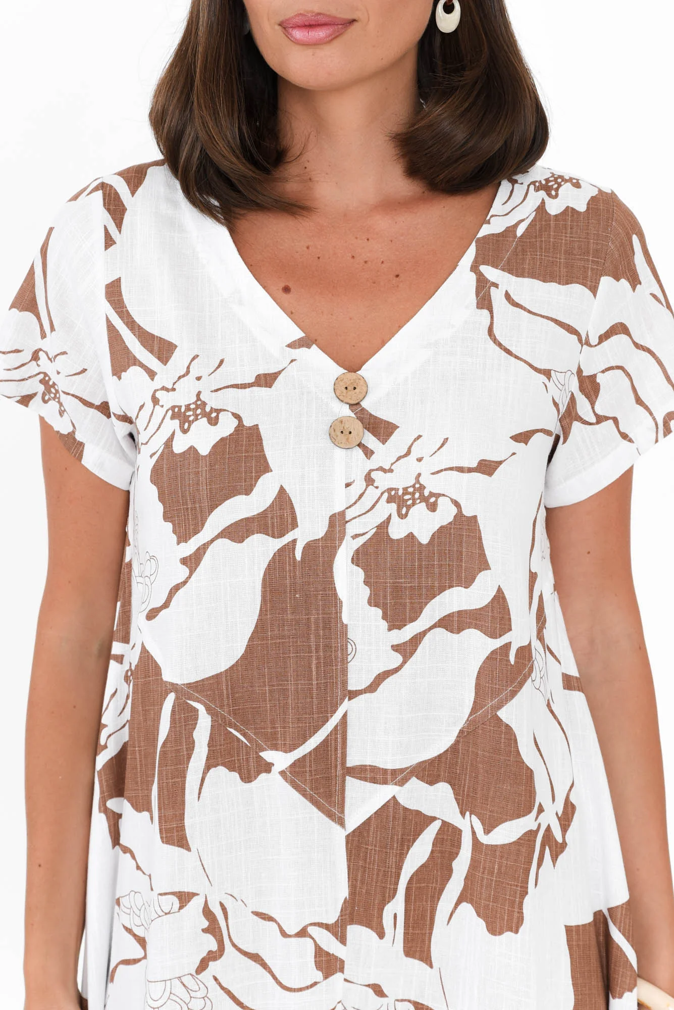 Bryant Brown Floral Linen Cotton Dress