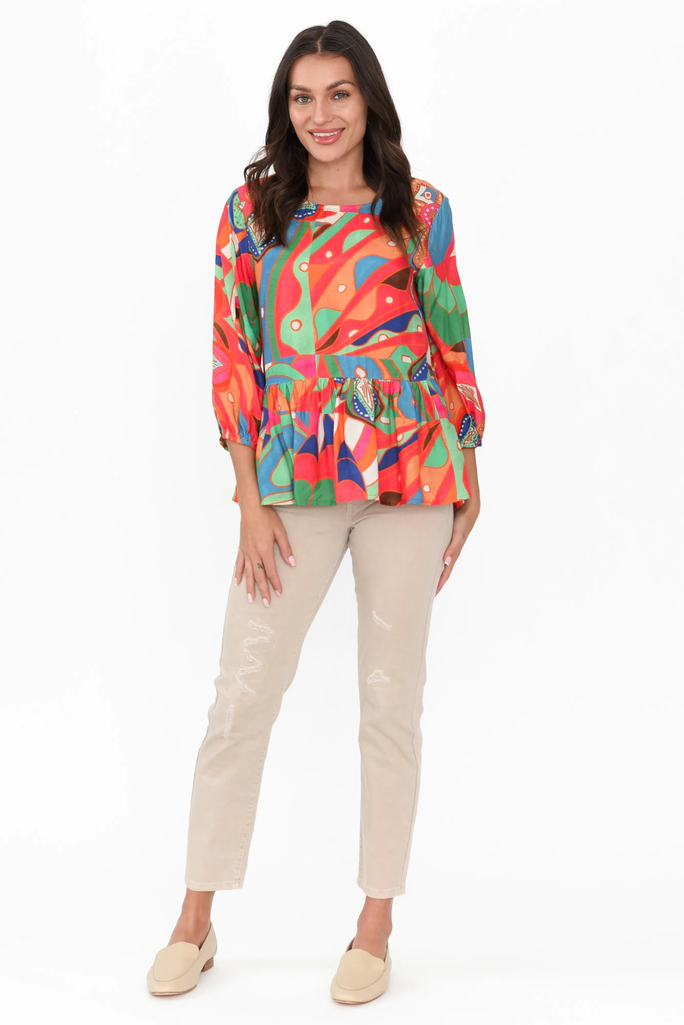 Bramley Orange Aztec Tiered Top