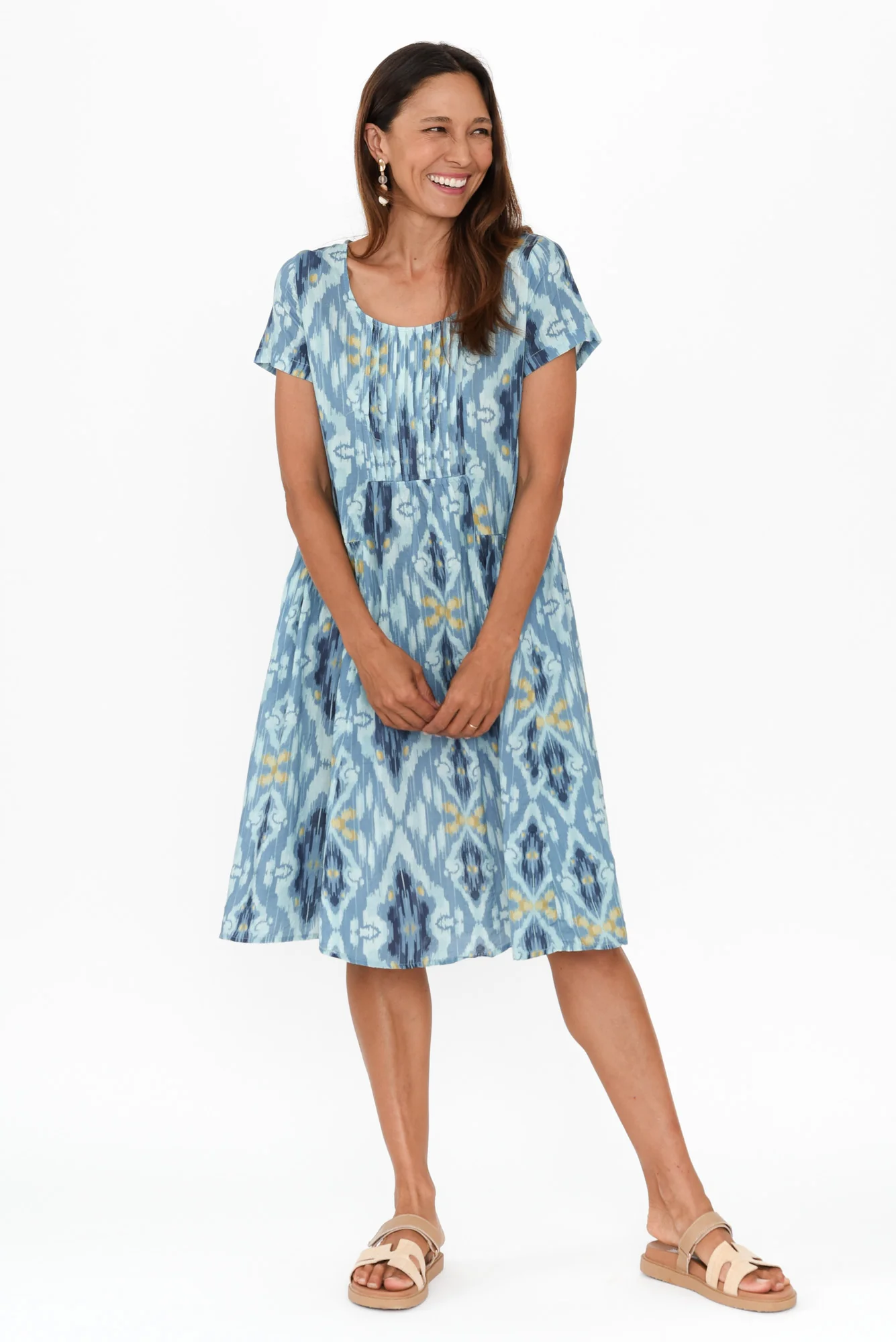 Hanoi Blue Motif Cotton Blend Dress