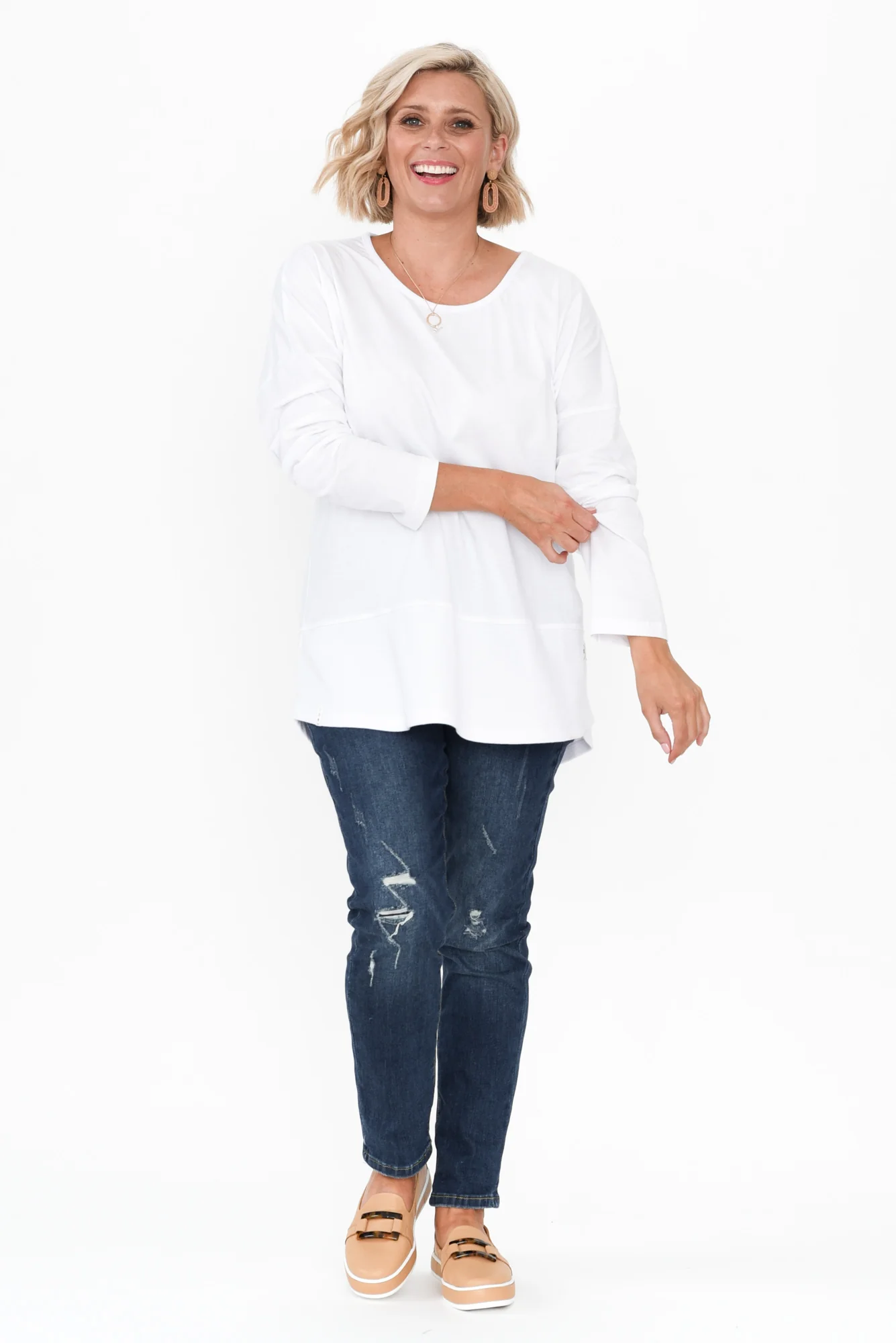 Fundamental White Cotton Rib Sleeved Top