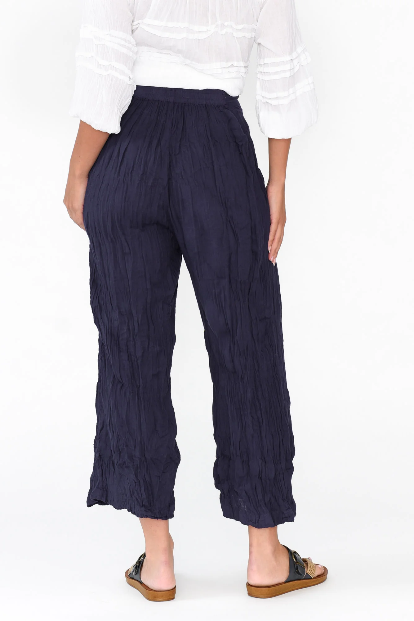 Costello Navy Crinkle Cotton Pants