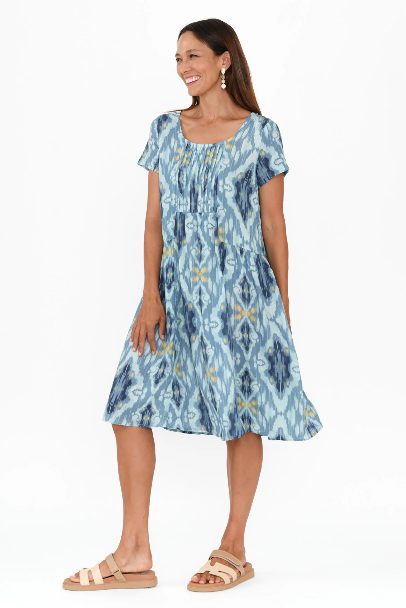 Hanoi Blue Motif Cotton Blend Dress