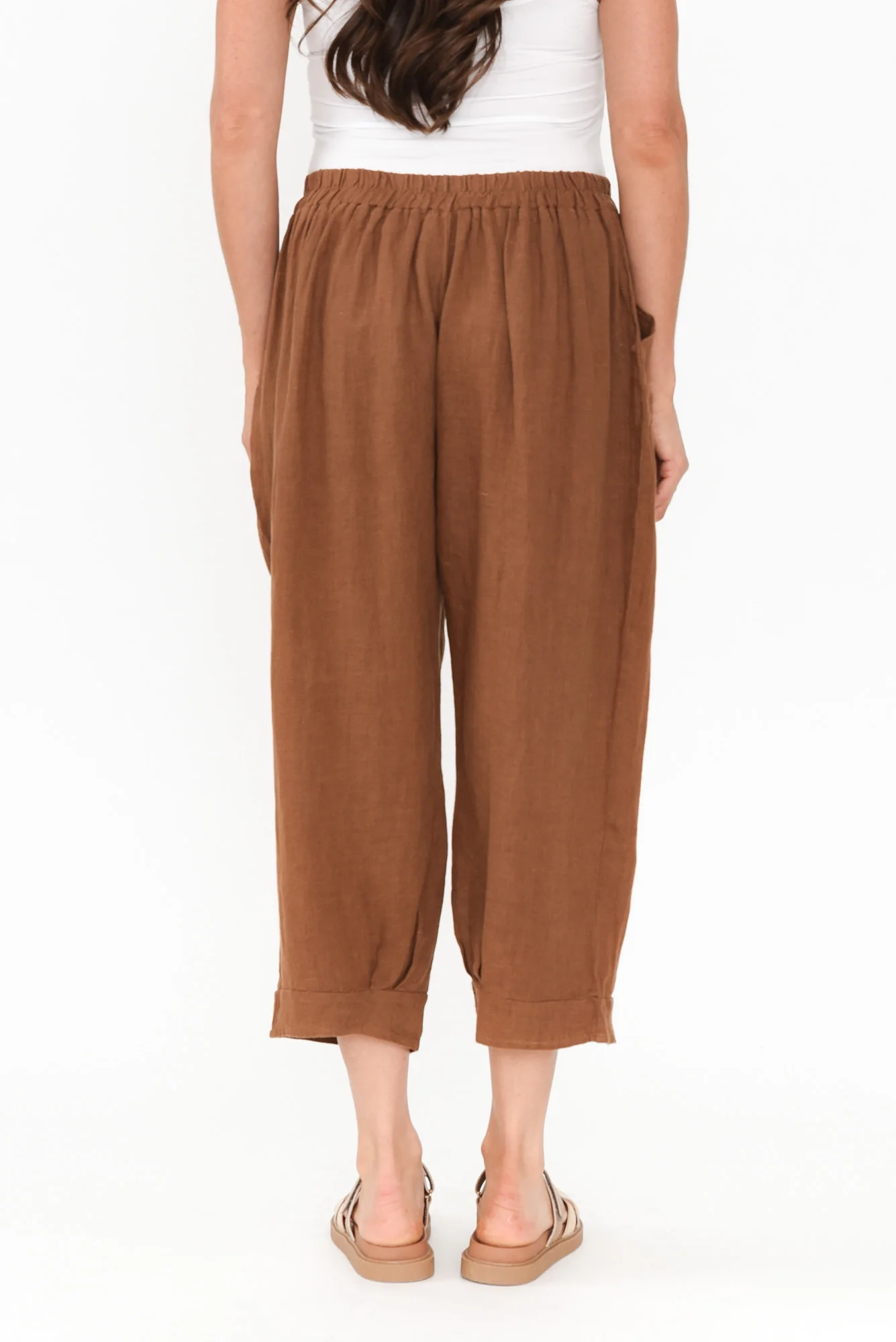 Elide Mocha Linen Cropped Pants