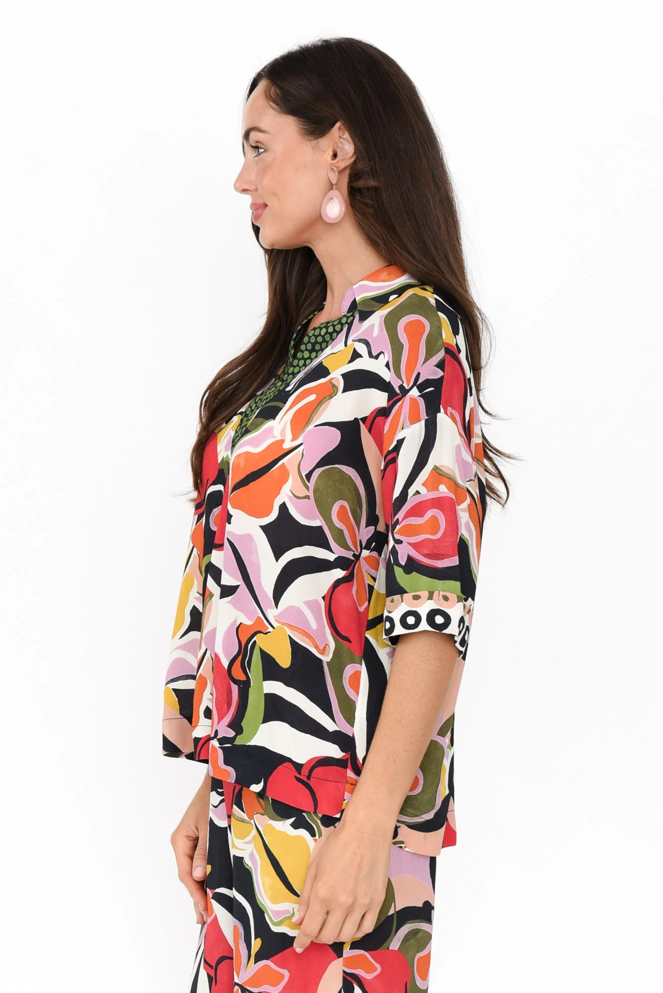 Rowi Black Tropical V Neck Top