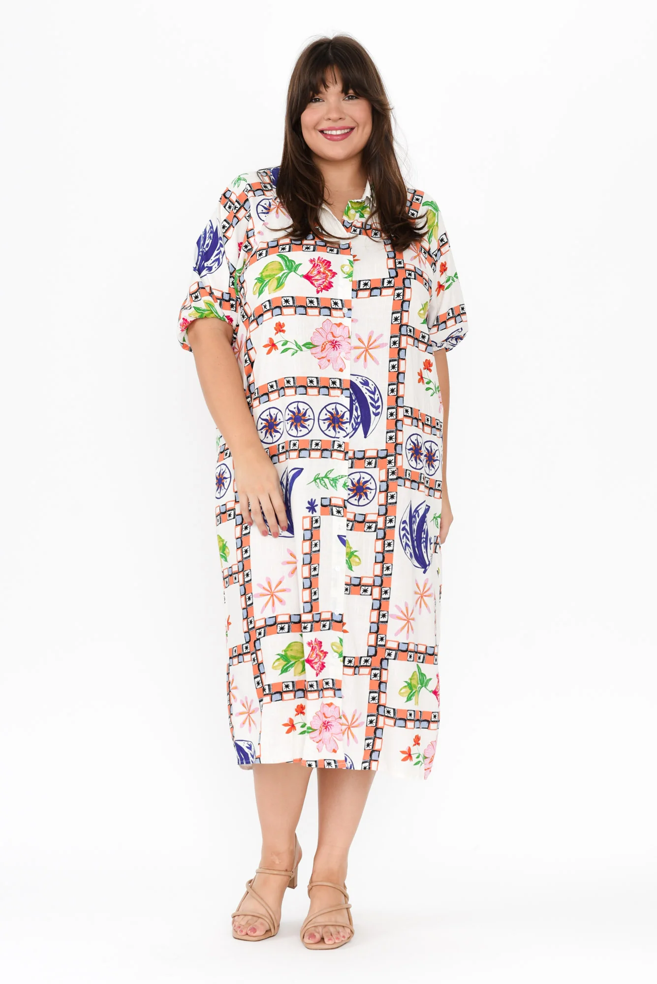 Vixen White Abstract Linen Blend Dress