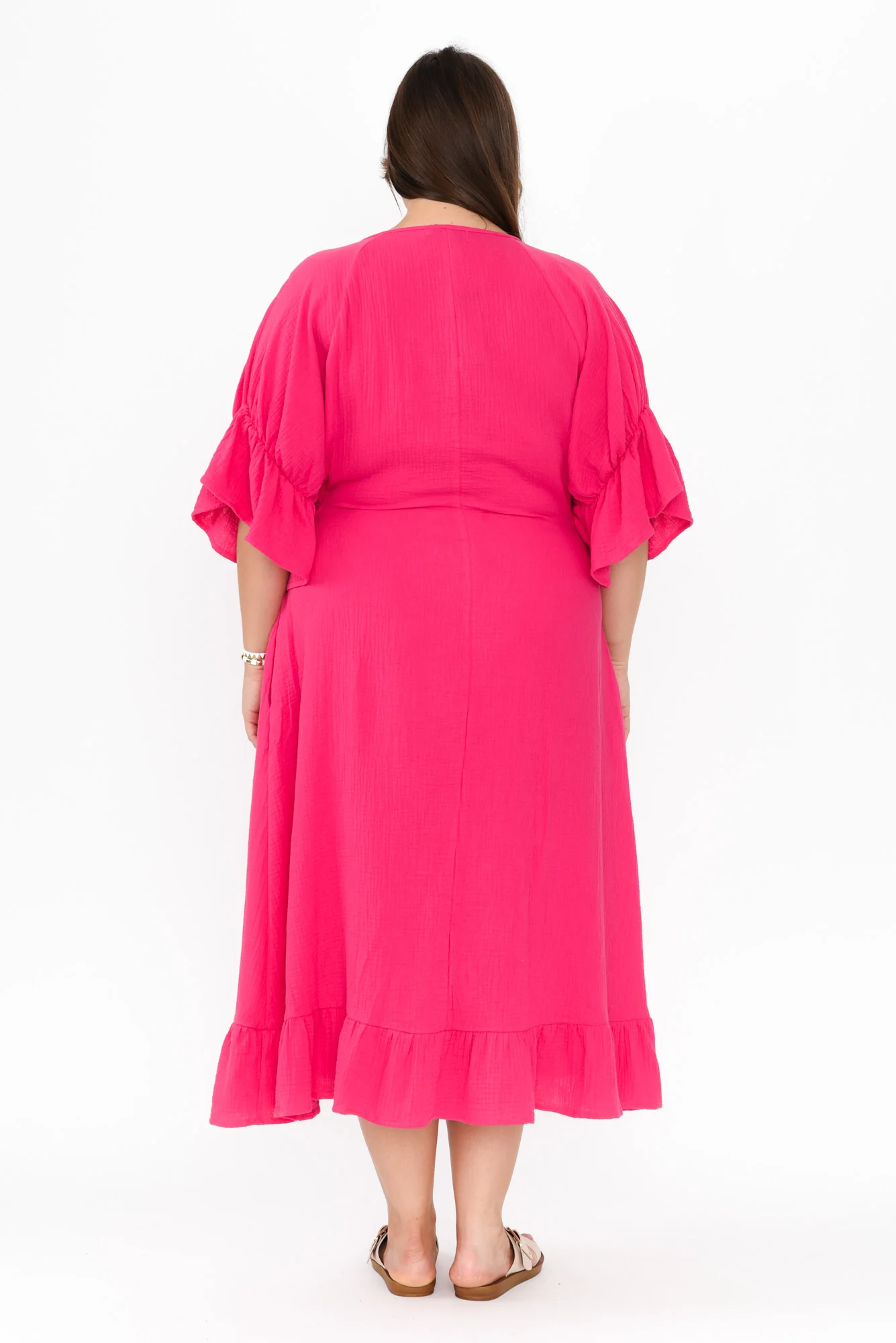 Lesi Fuchsia Cotton Cheesecloth Frill Dress