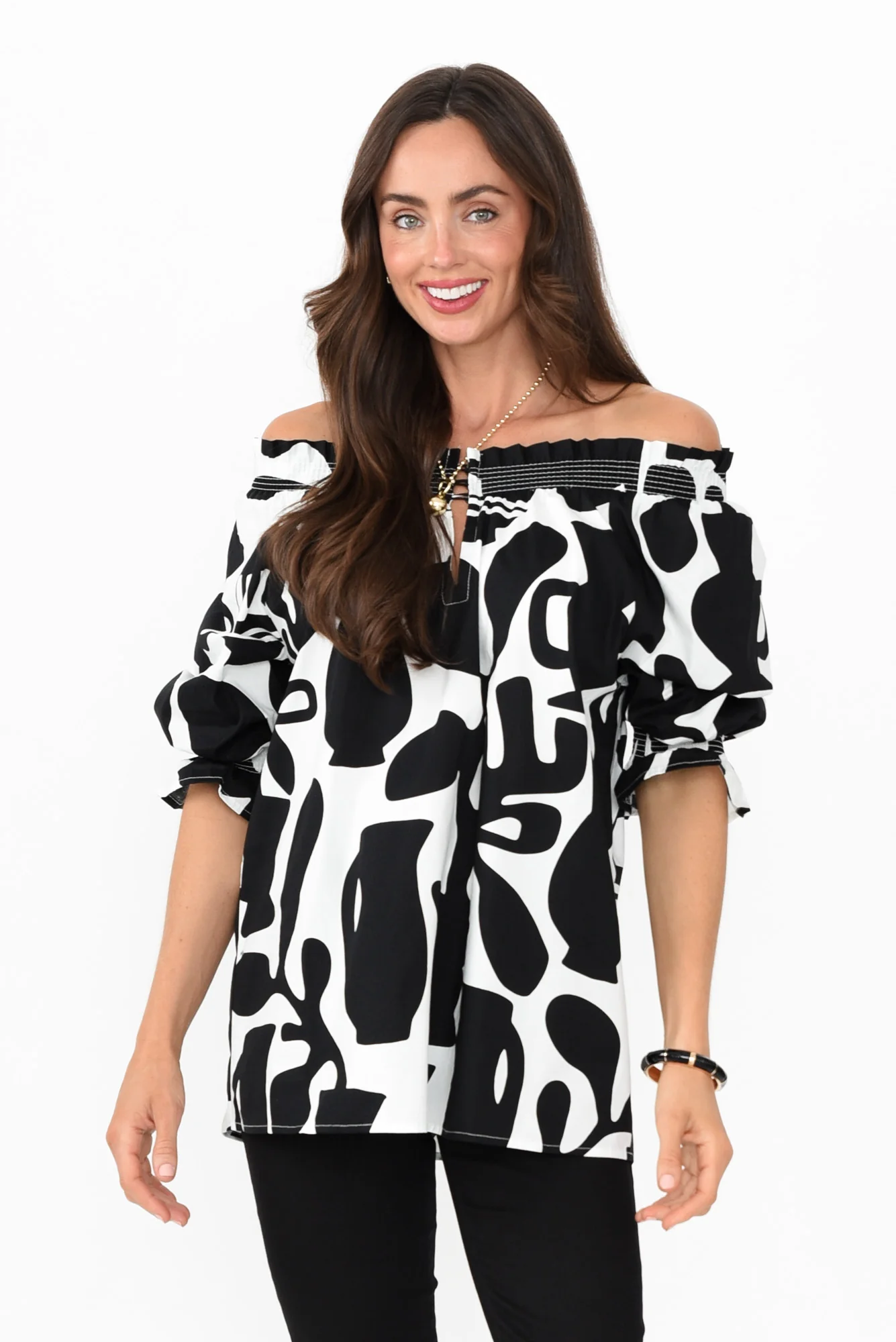 Perissa Black Abstract Cotton Top