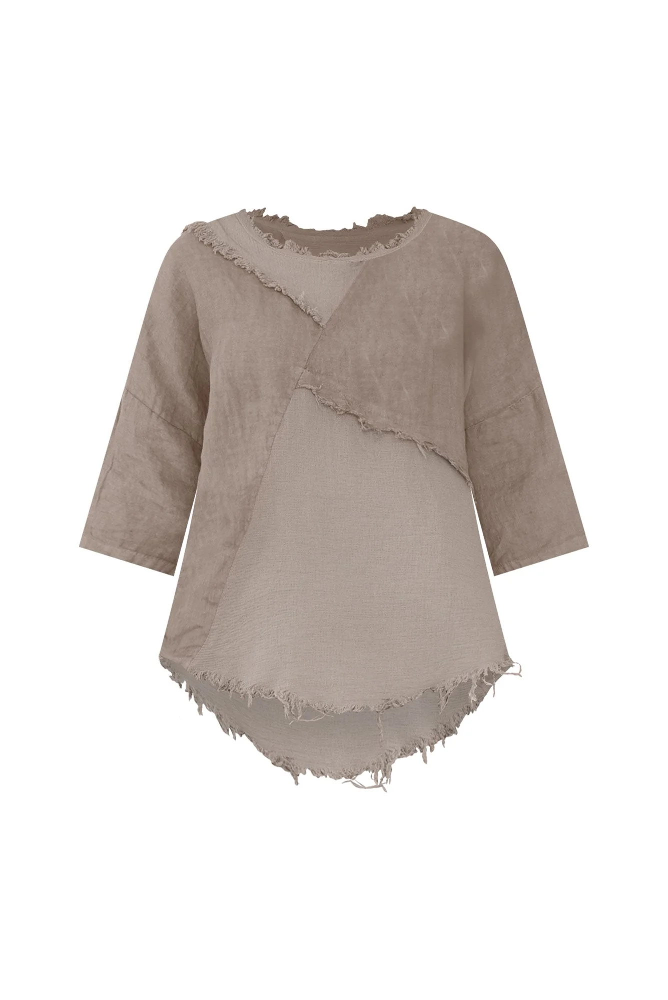 Mikena Taupe Linen Asymmetric Top
