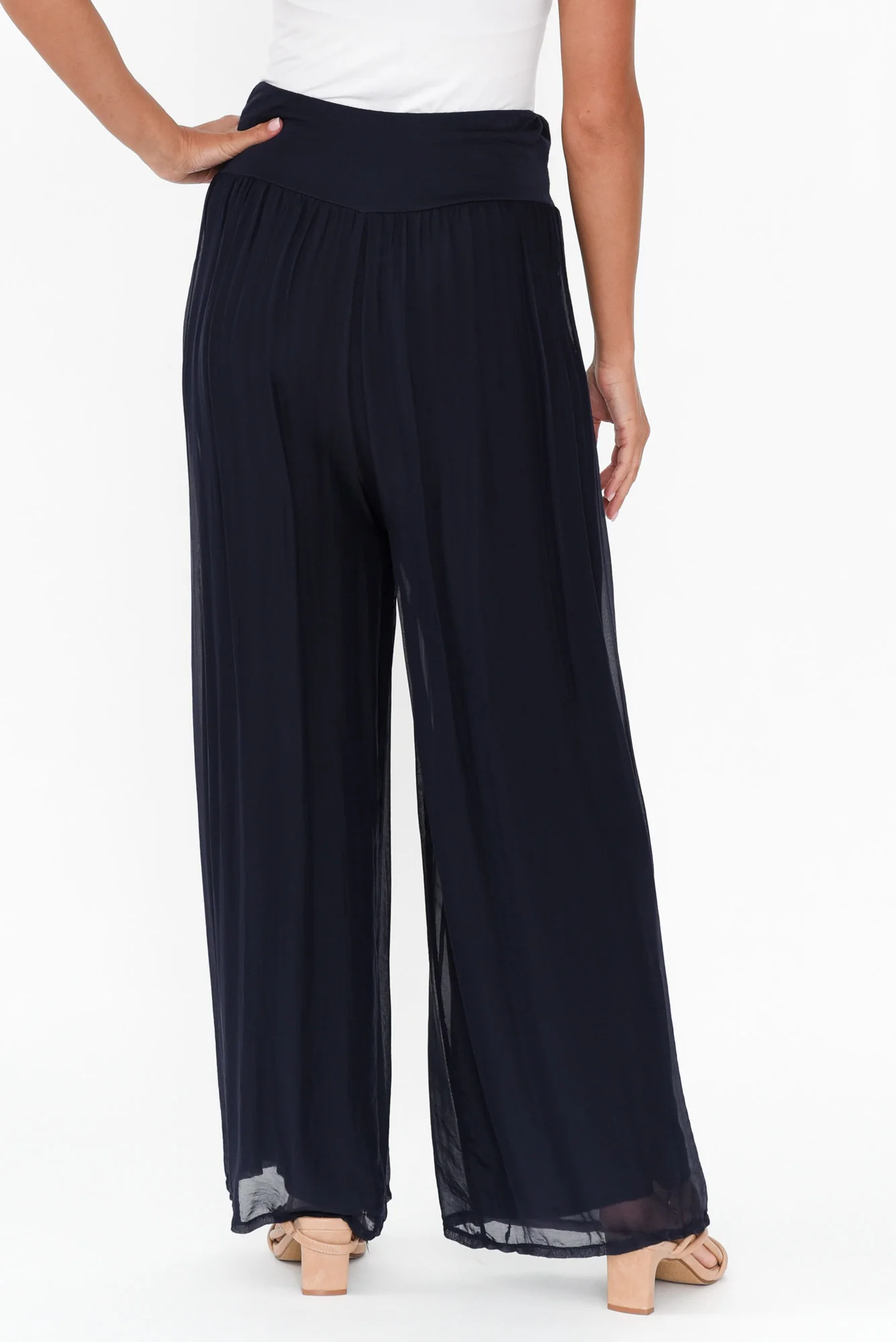 Laurier Navy Silk Wide Leg Pants