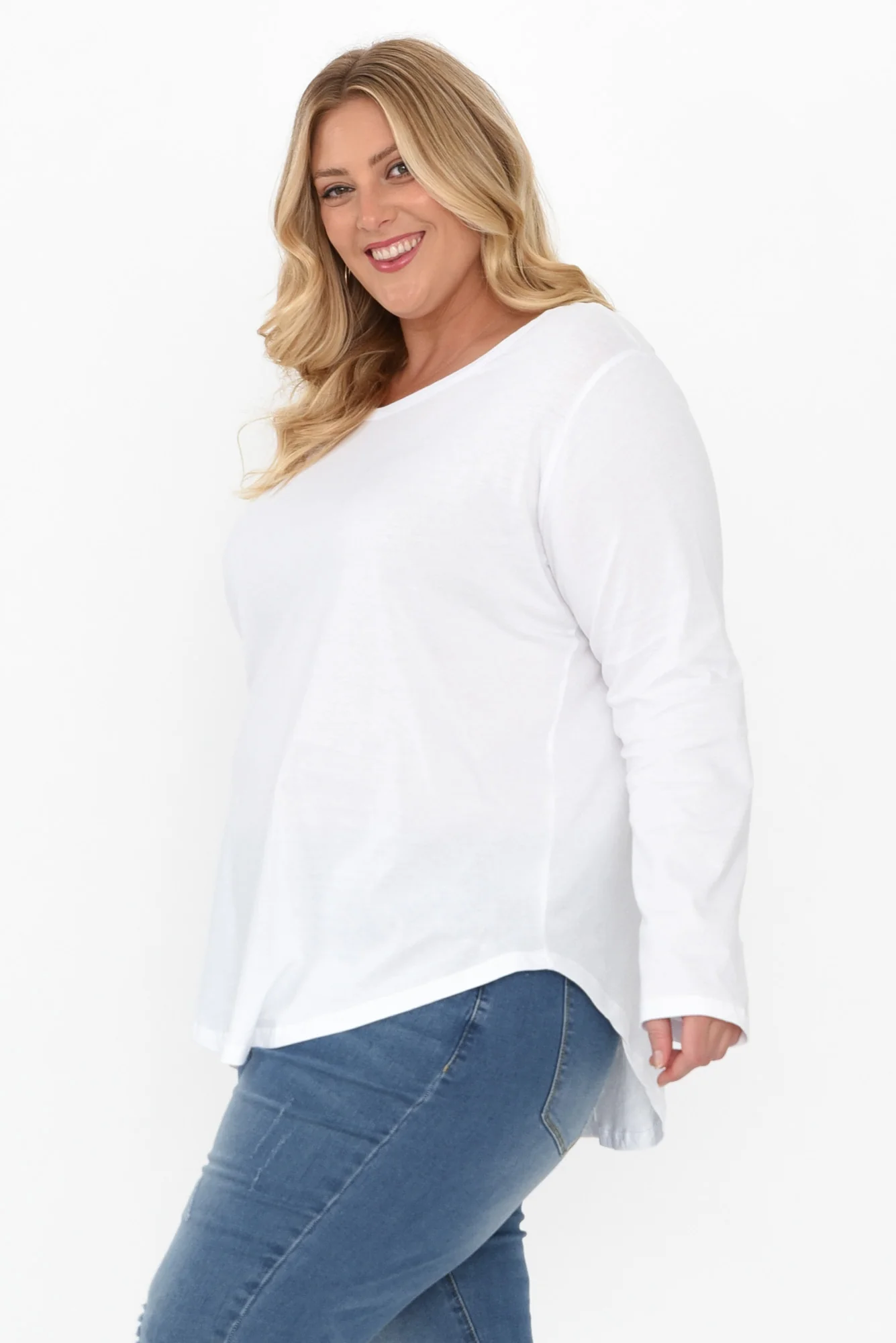 Megan White Cotton Long Sleeve Top