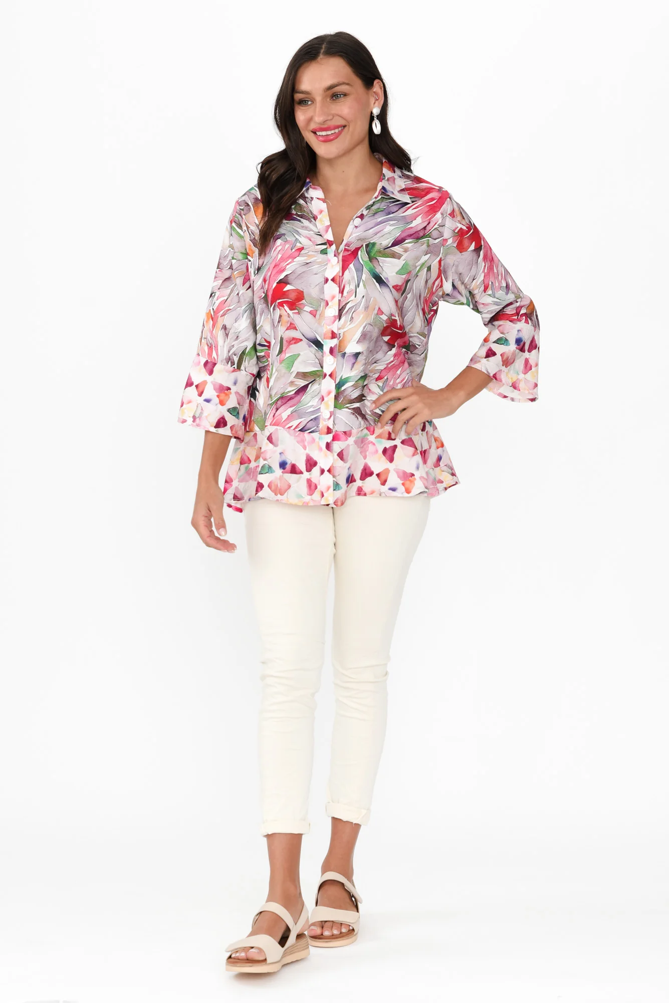 Vesta Pink Abstract Cotton Linen Shirt