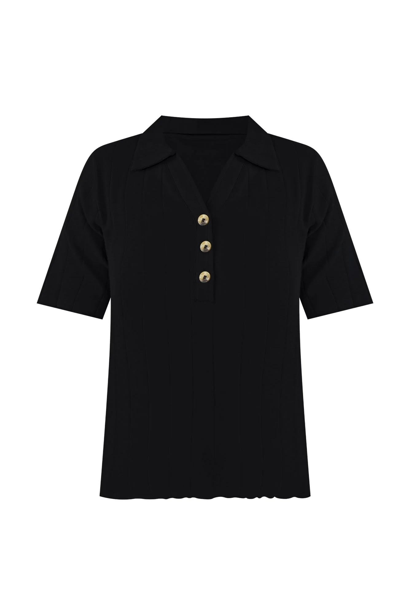 Novi Black Cotton Blend Ribbed Top