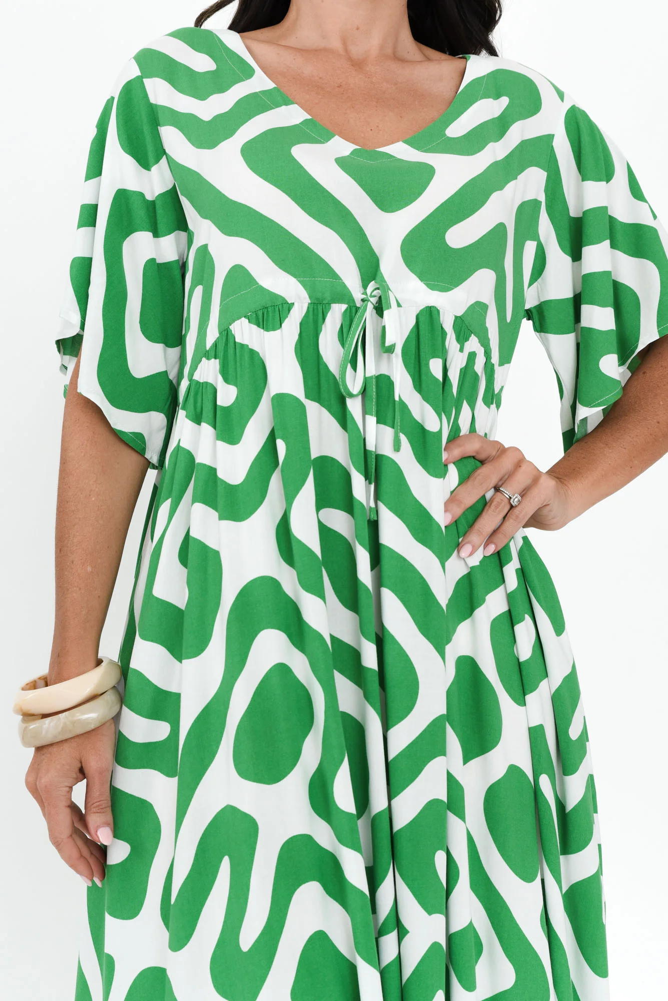 Jennifer Green Geo Flutter Sleeve Dress