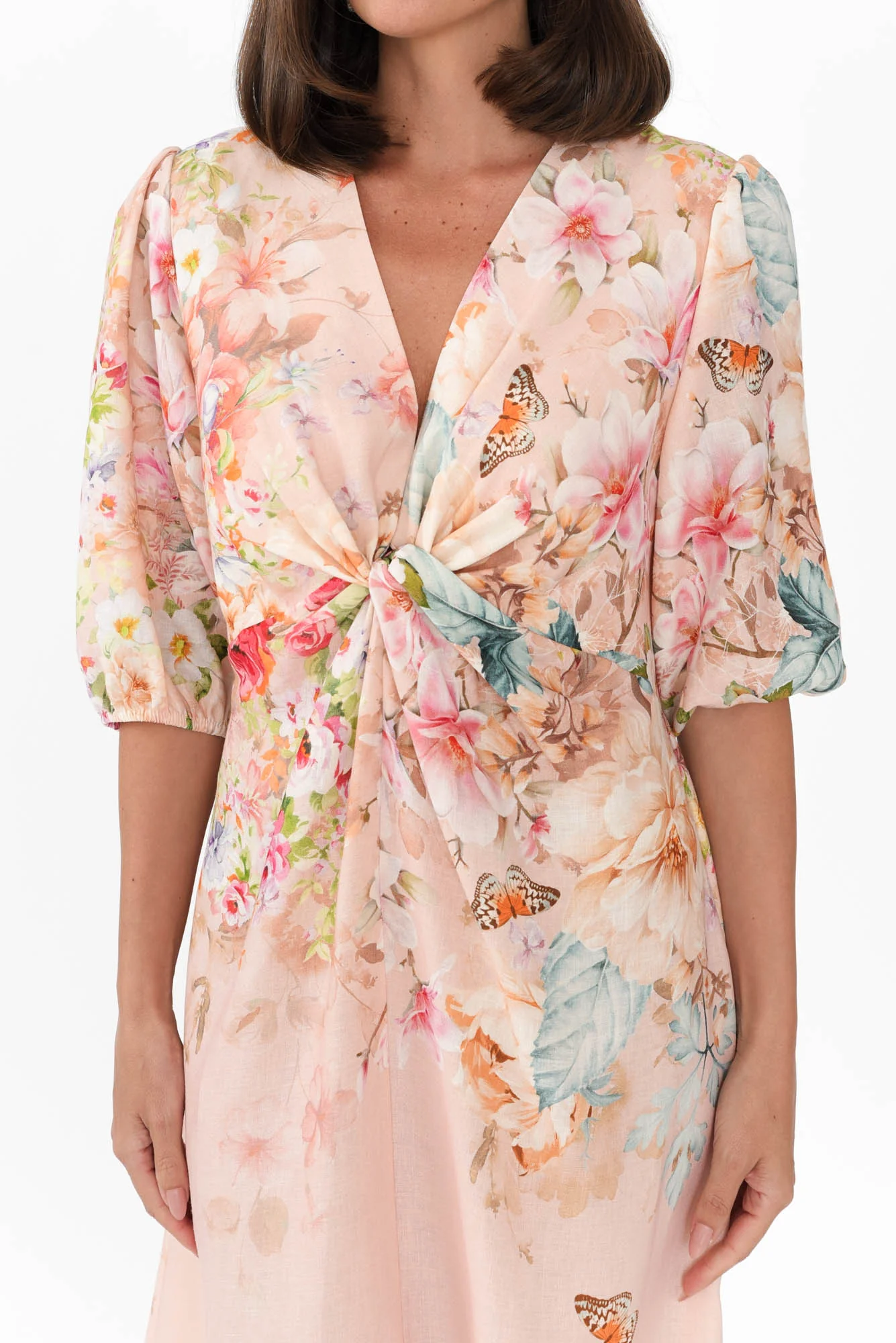 Jiselle Pink Floral Linen Blend Dress