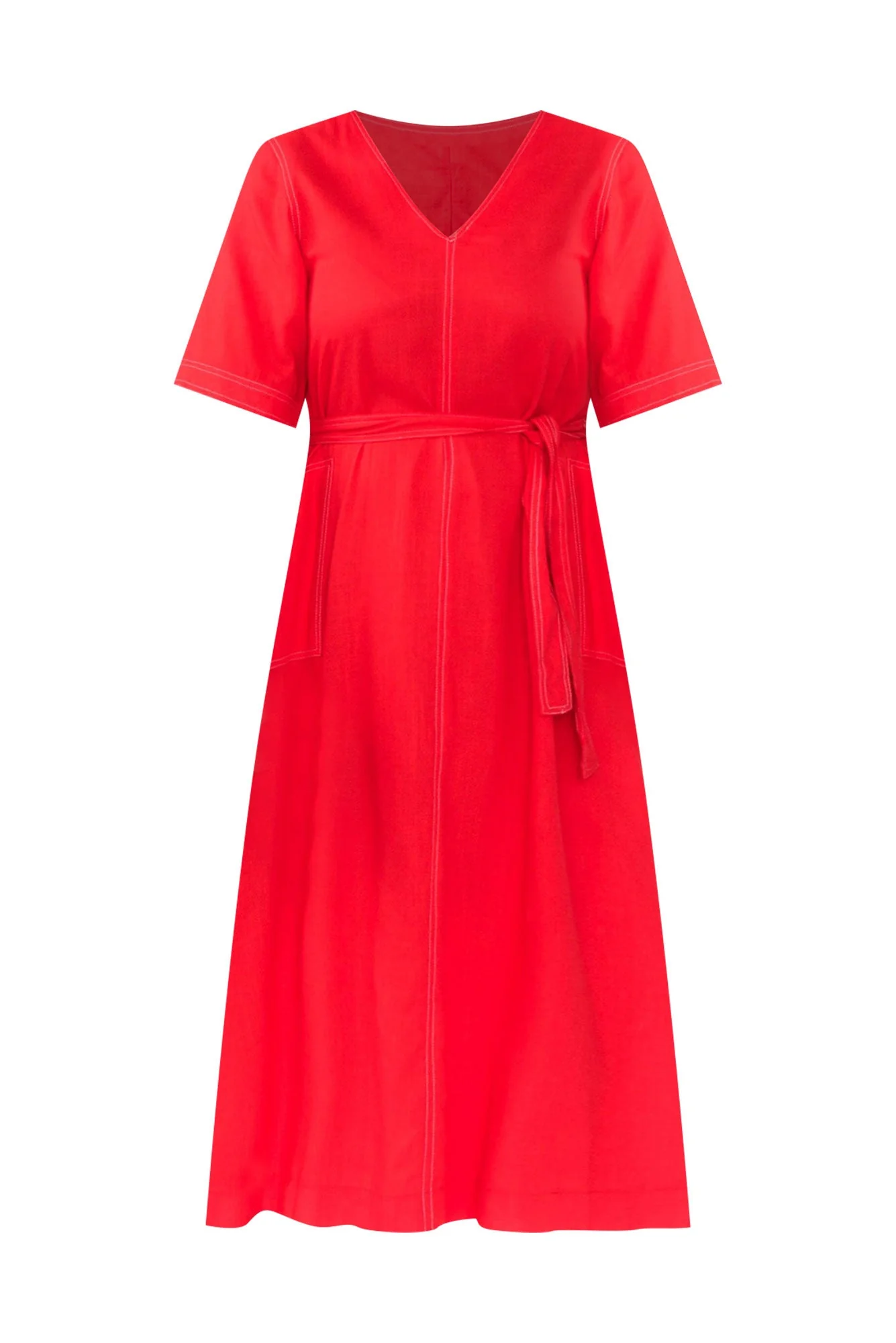 Navarra Red Contrast Linen Blend Dress