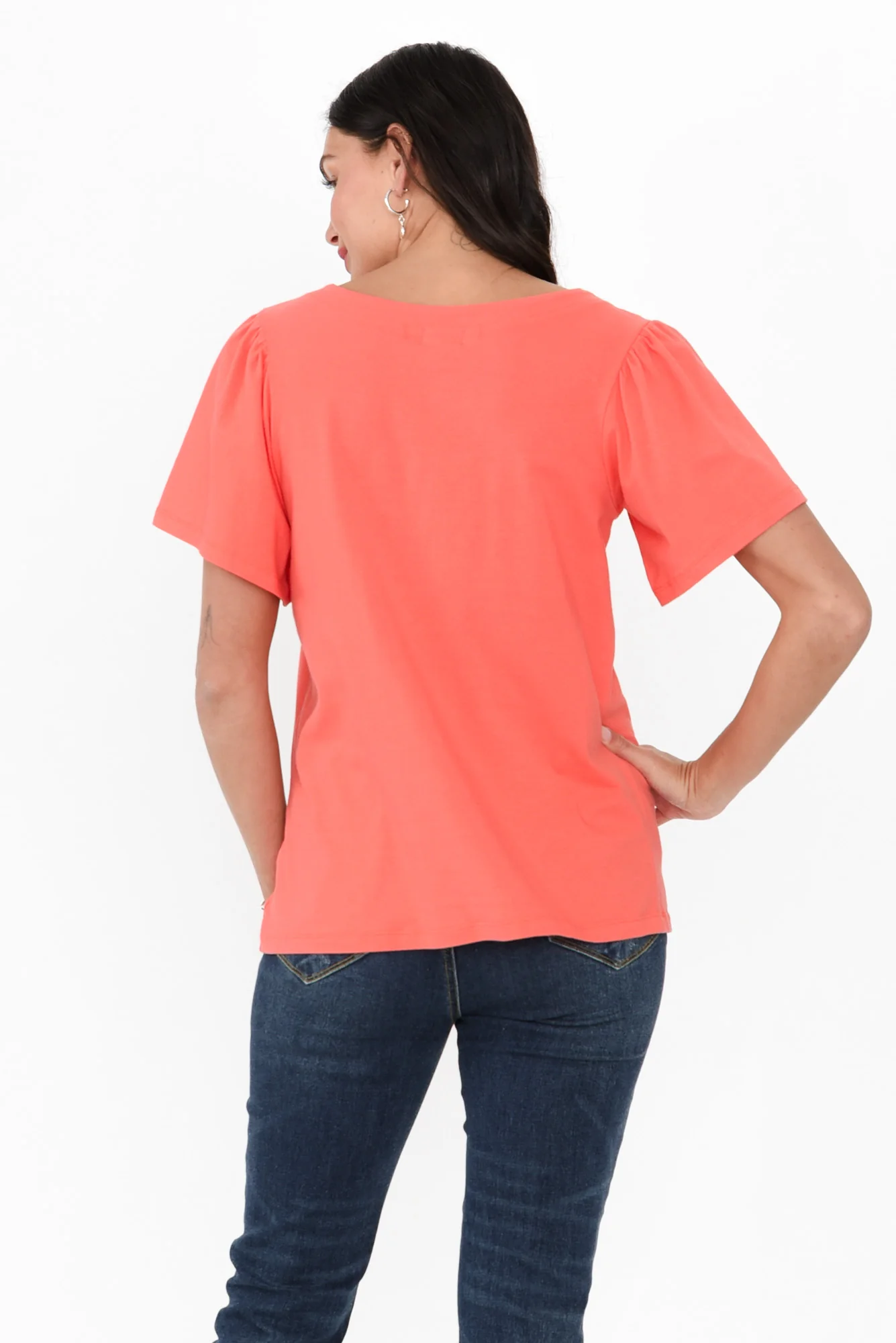 Calgary Coral Cotton Flutter Sleeve Top