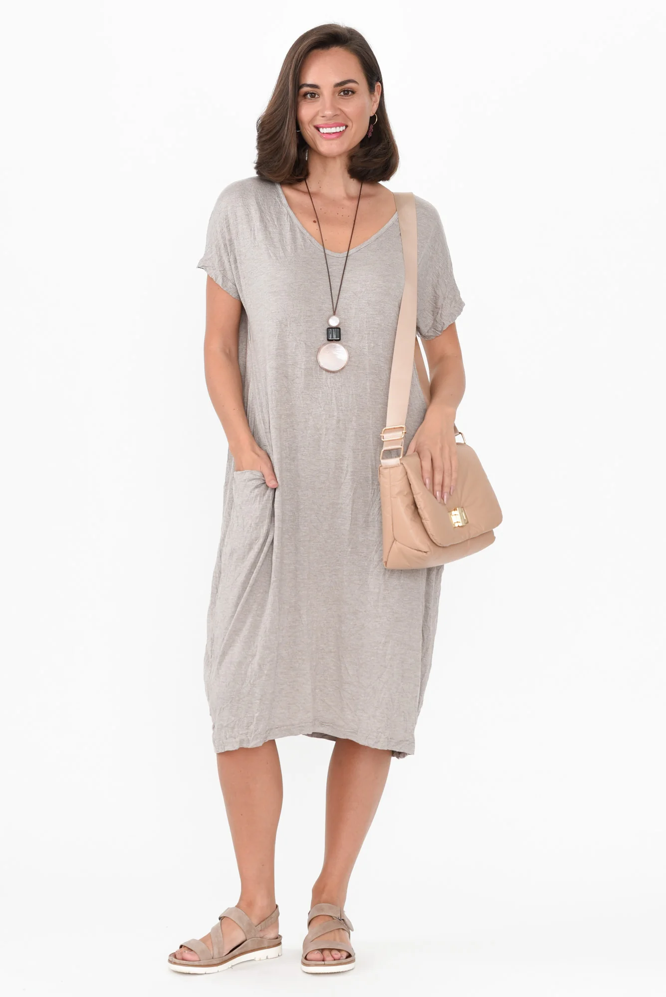 Travel Oat Crinkle Cotton Dress