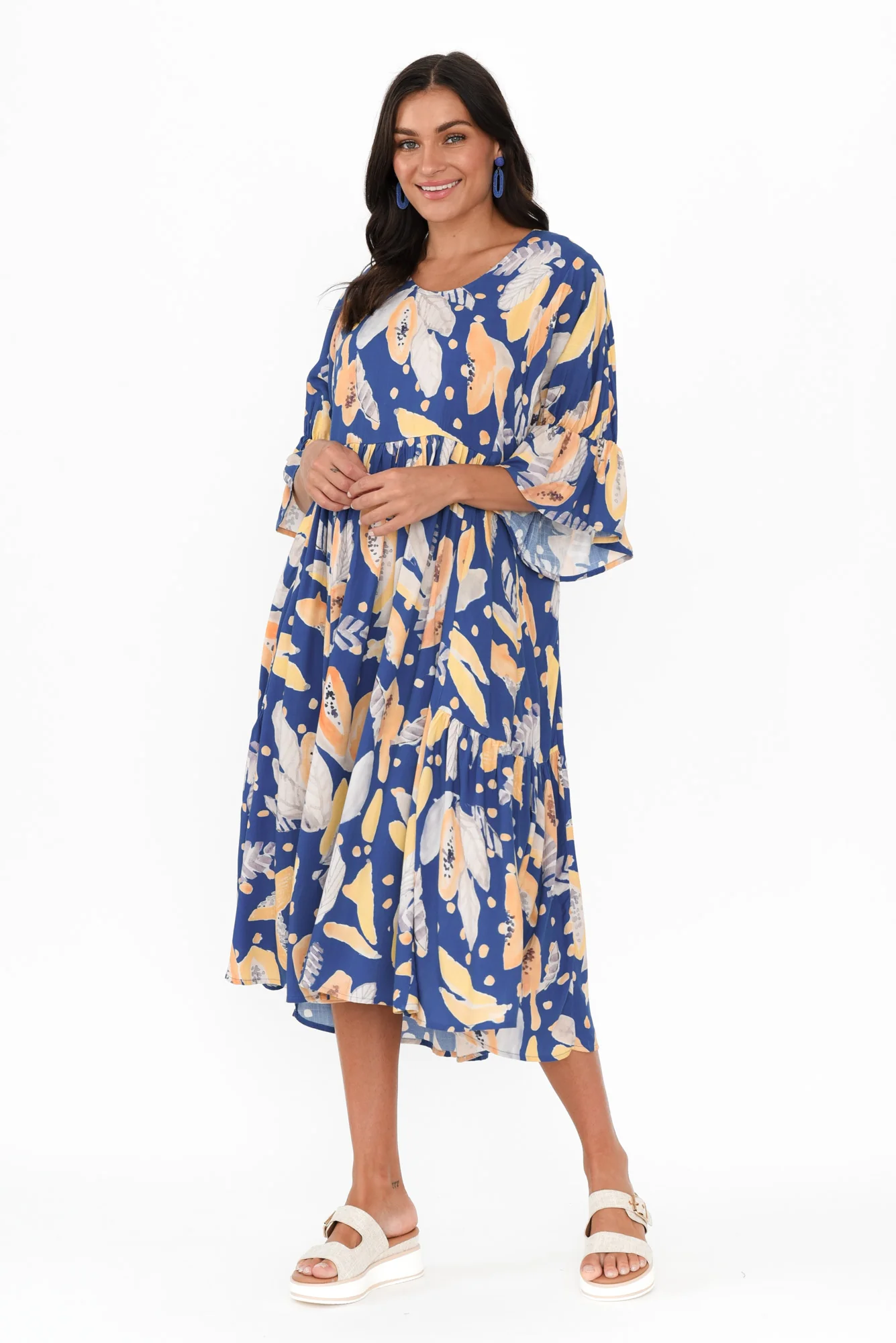 Ivana Blue Fruity Frill Sleeve Dress