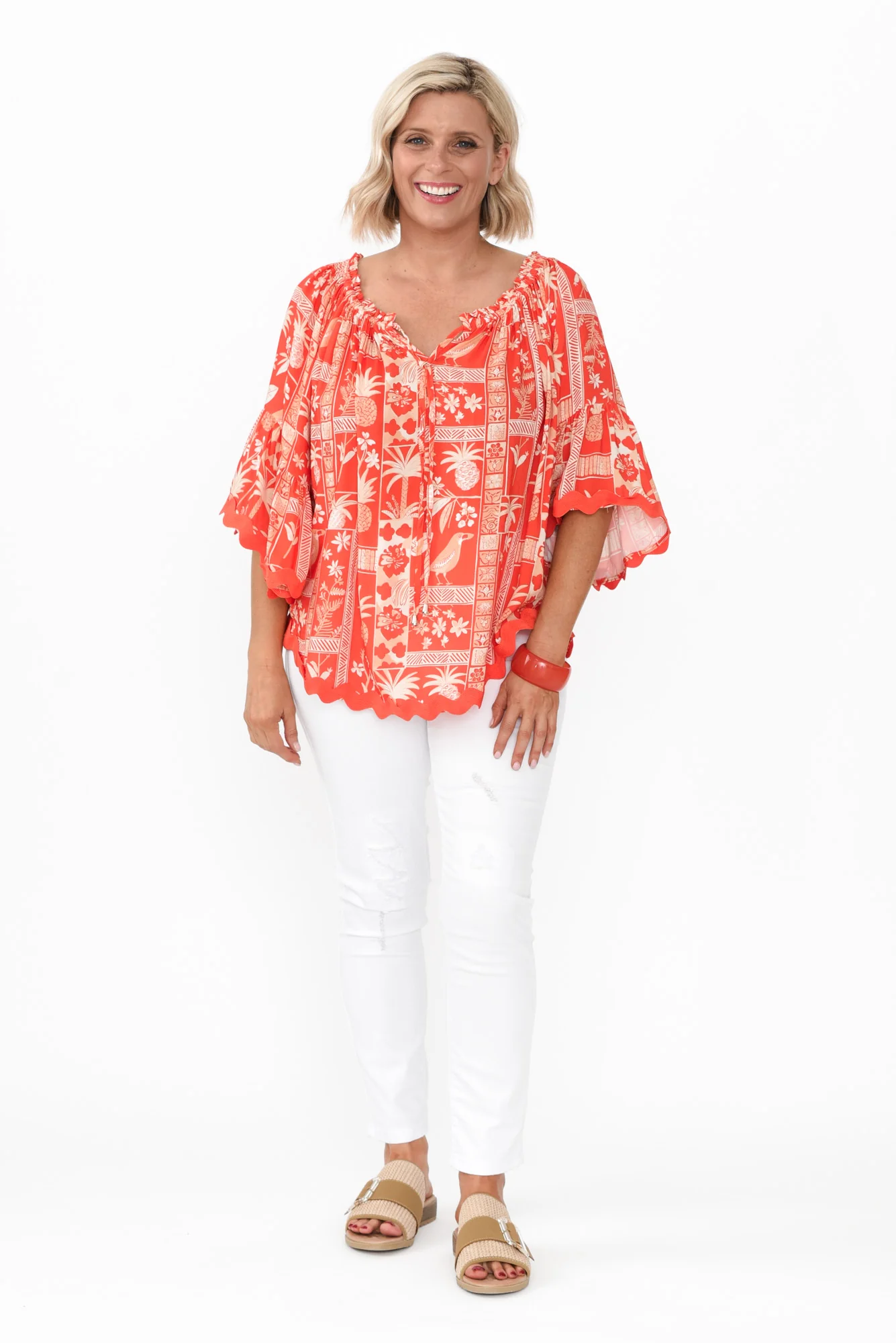 Bianco Red Tropical Trim Top