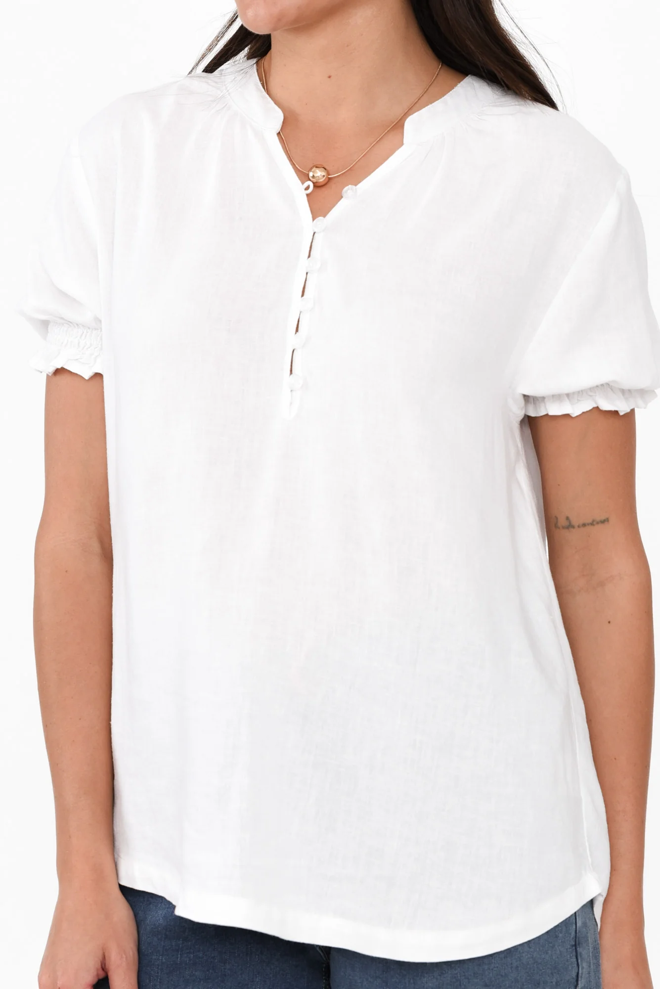 Loretta White Linen Blend Top