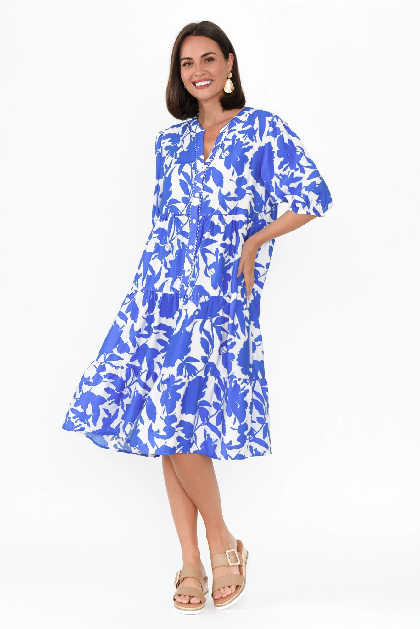 Florida Blue Floral Tiered Dress