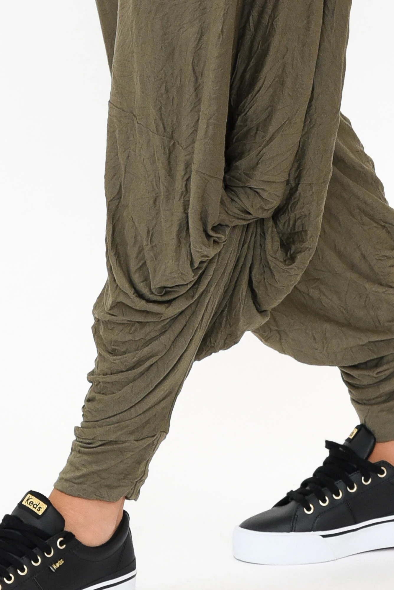 Khaki Crinkle Cotton Cloud Pants