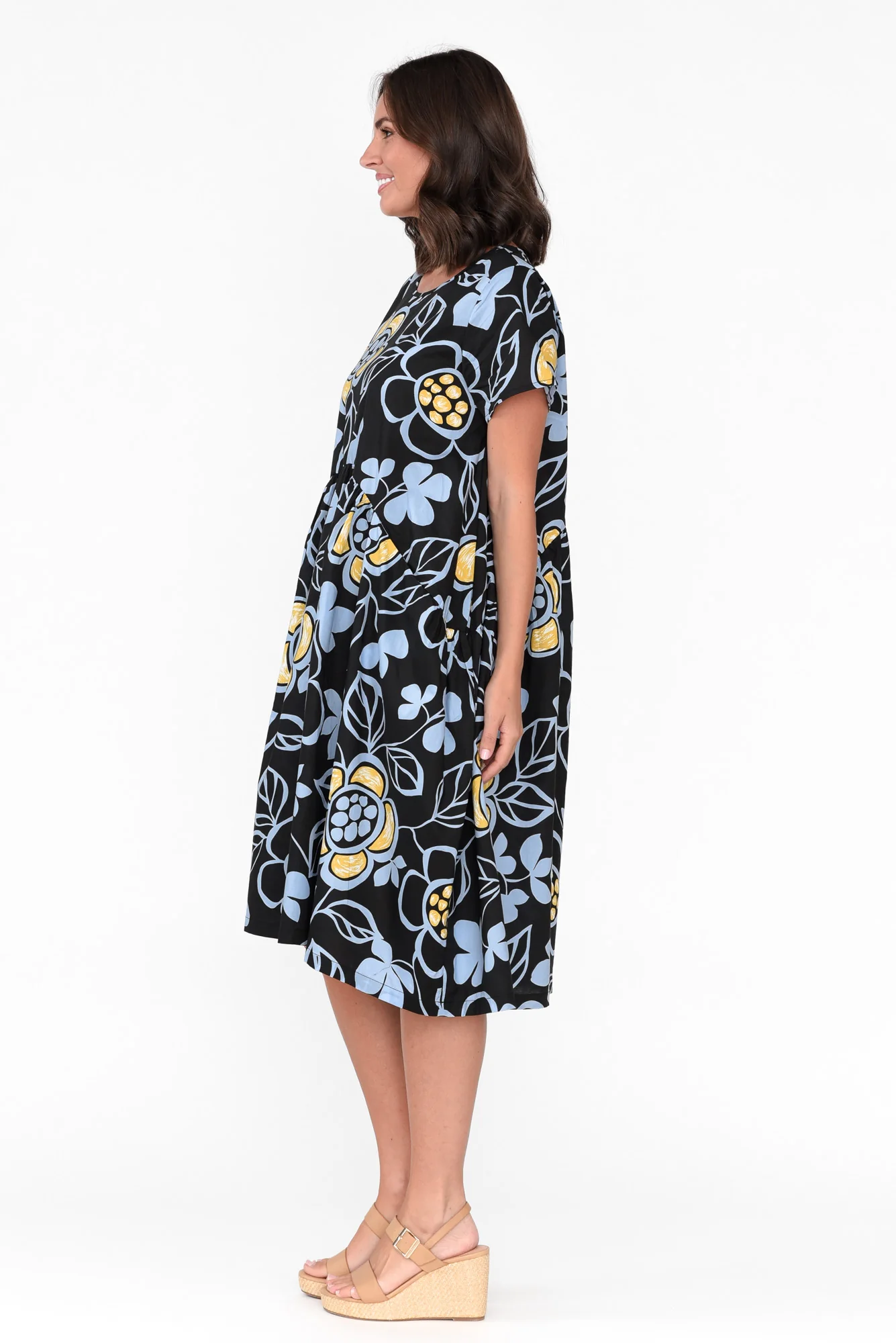 Fernanda Black Daisy Cotton Dress