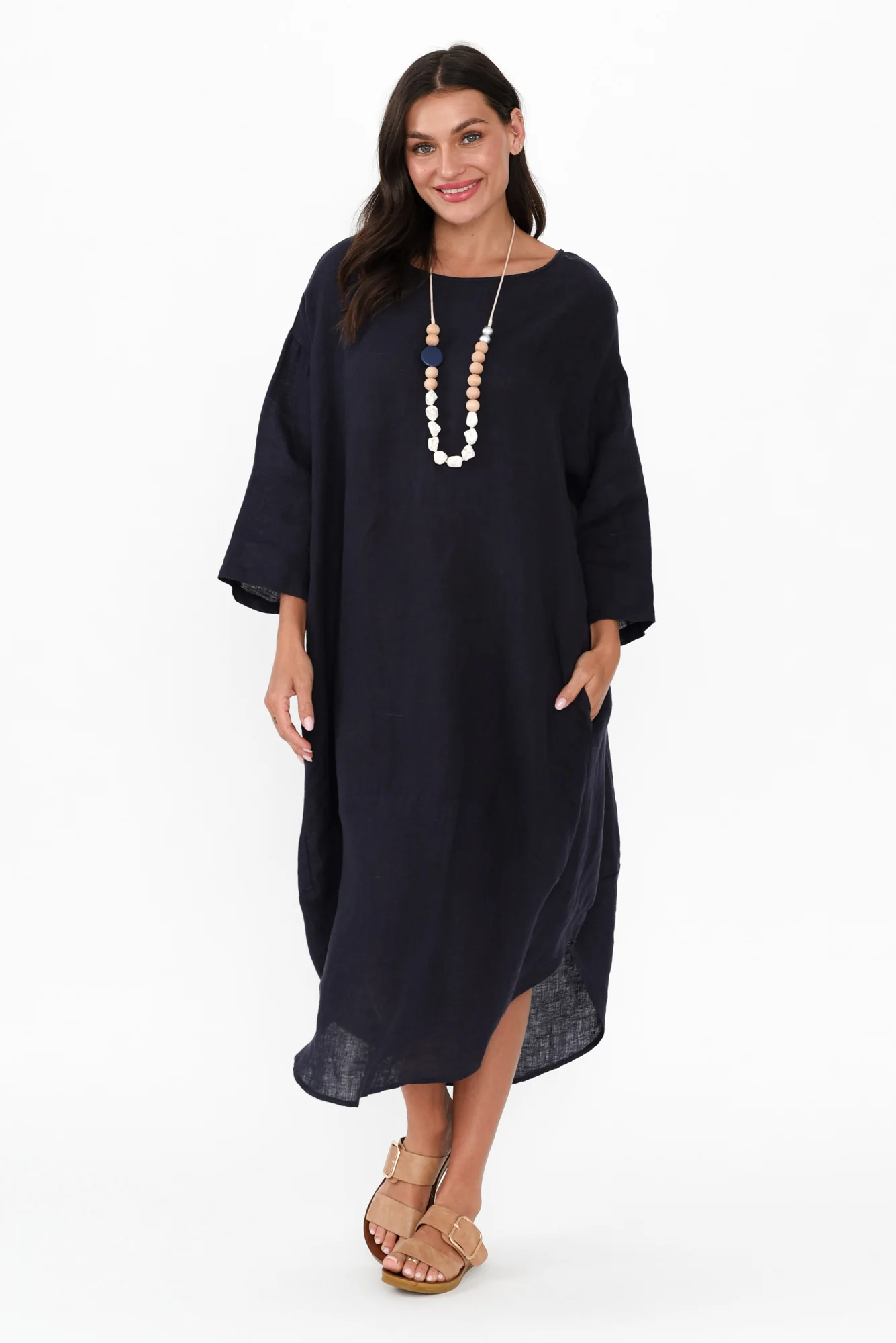 Kana Navy Linen Dress