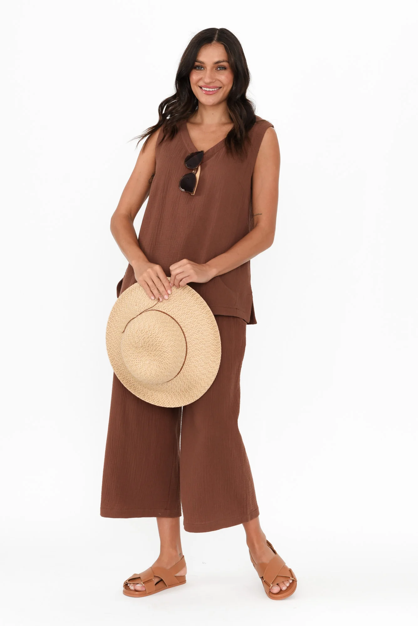 Reuben Mocha Cotton Cheesecloth Tank