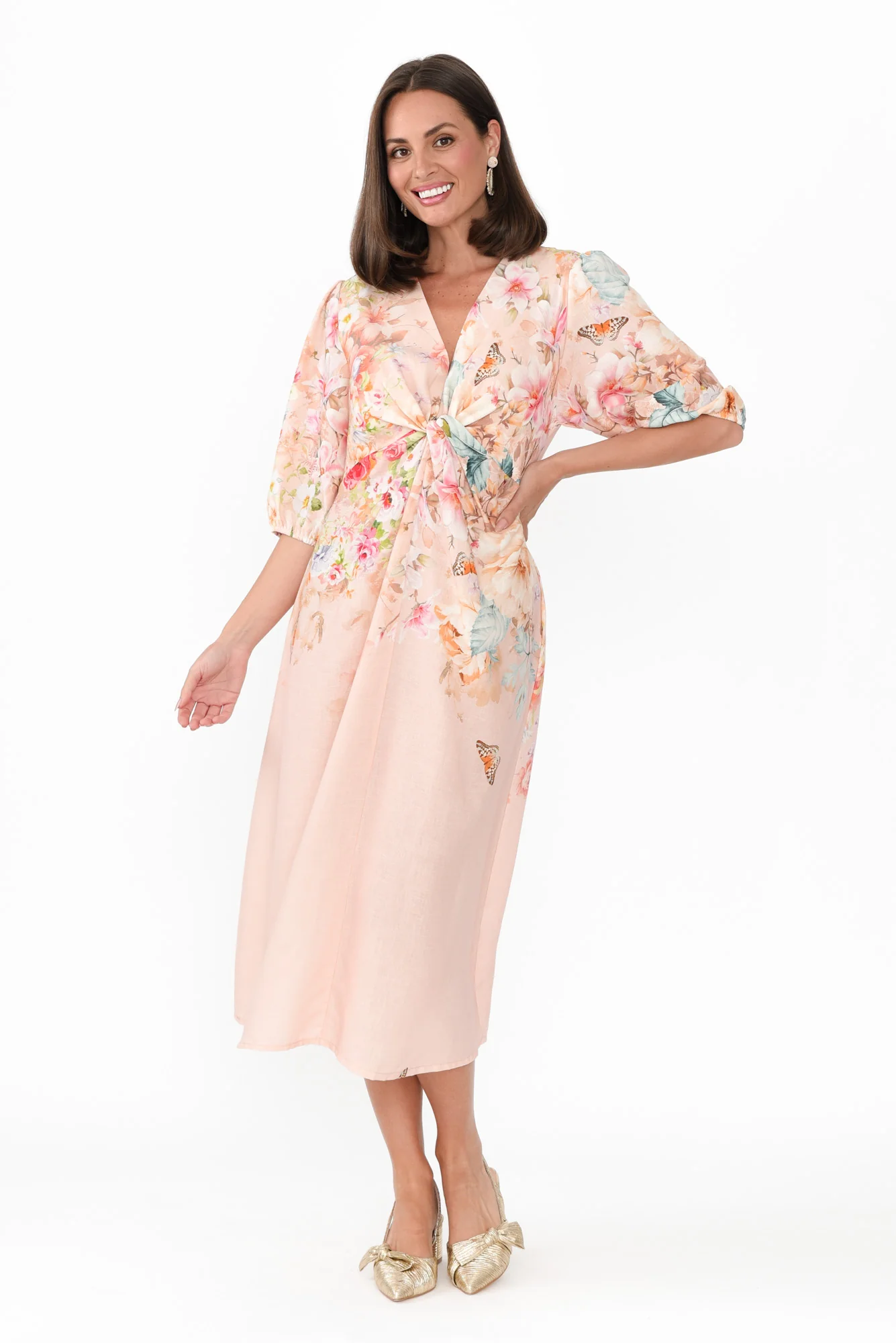 Jiselle Pink Floral Linen Blend Dress