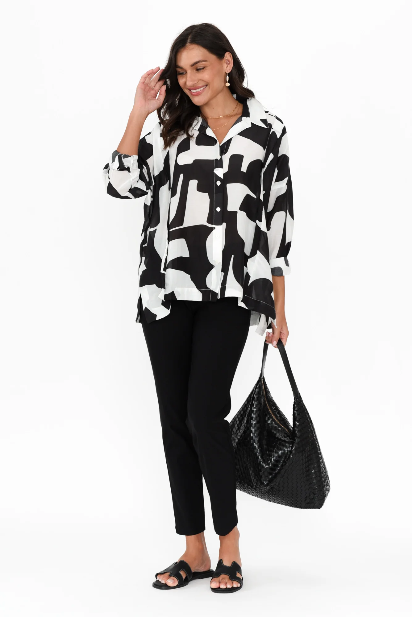 Arona Black Abstract Cotton Silk Shirt