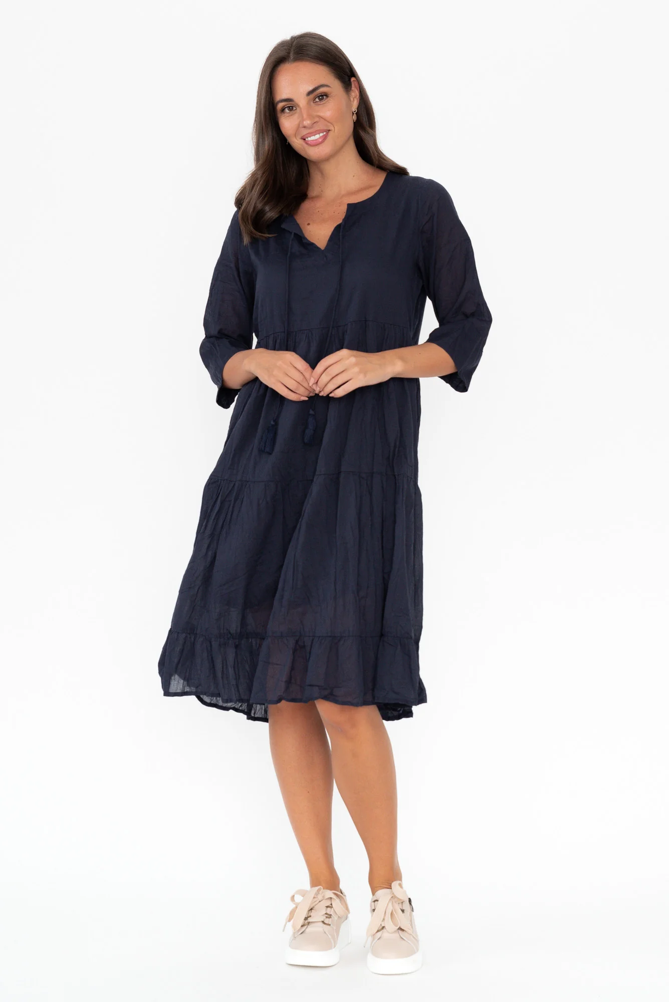 Milana Navy Crinkle Cotton Dress