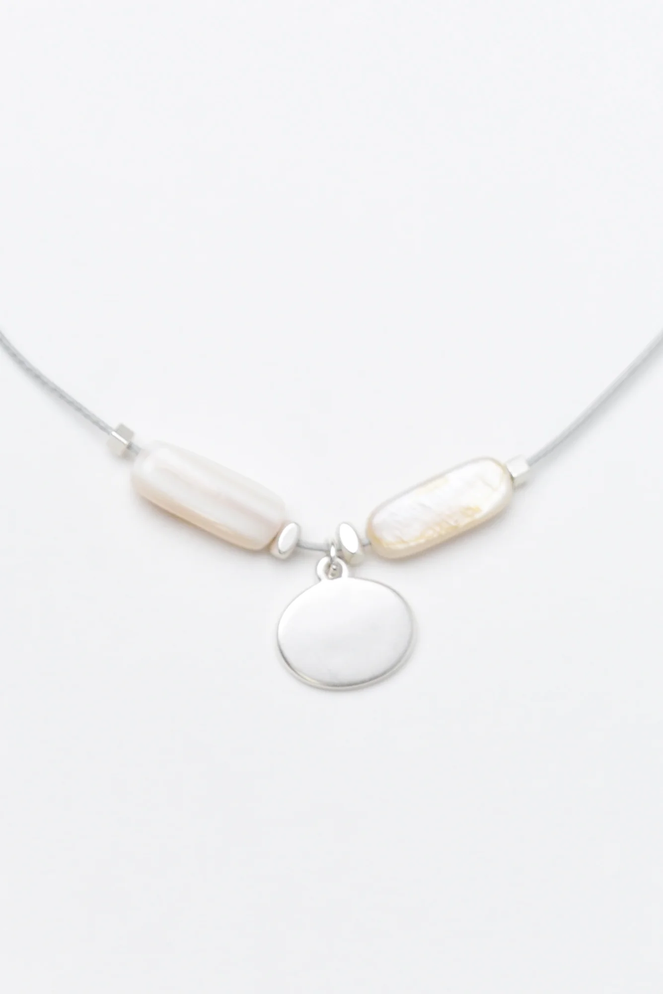 Arica Silver Oval Beaded Necklace