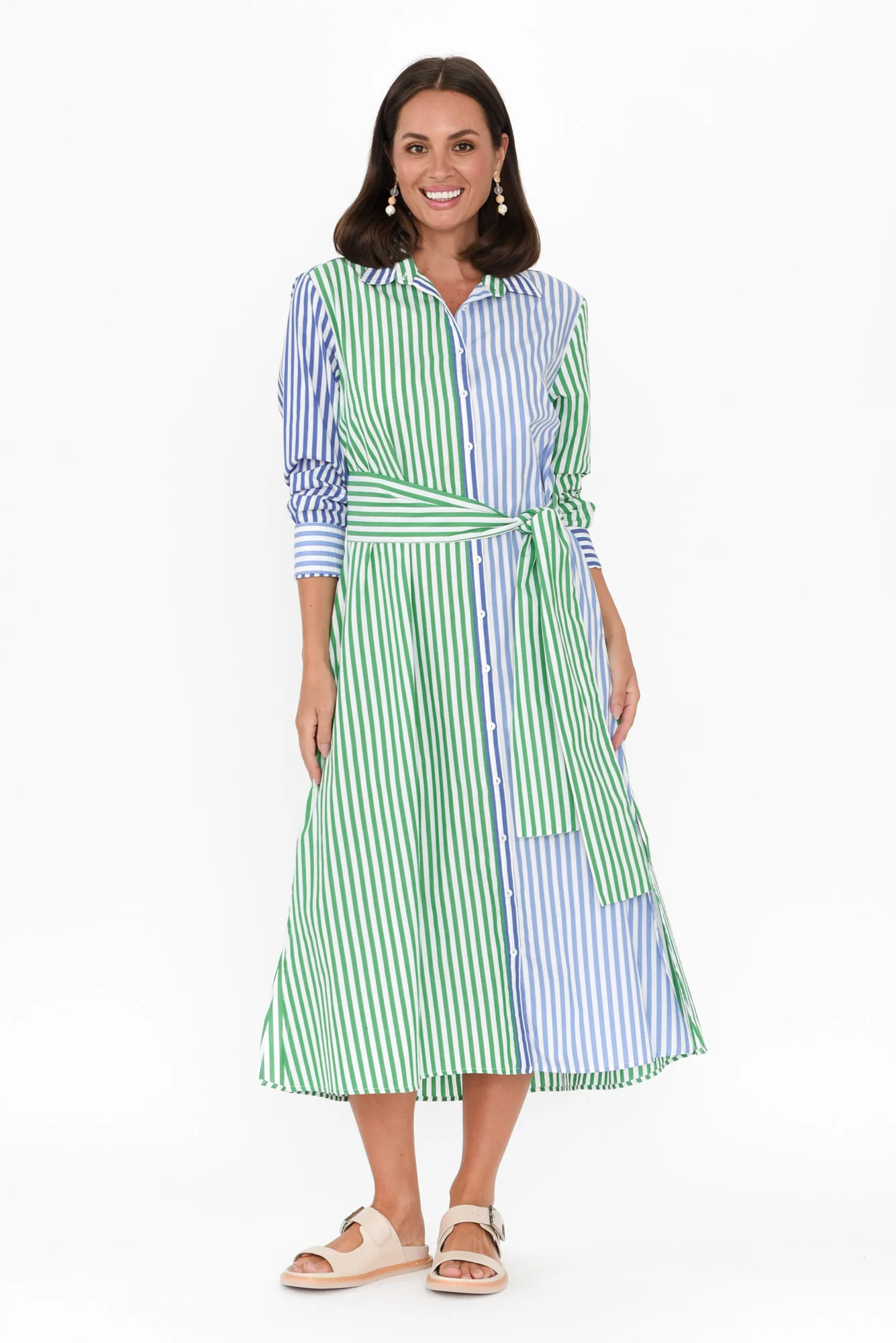 Luna Blue Stripe Cotton Shirt Dress