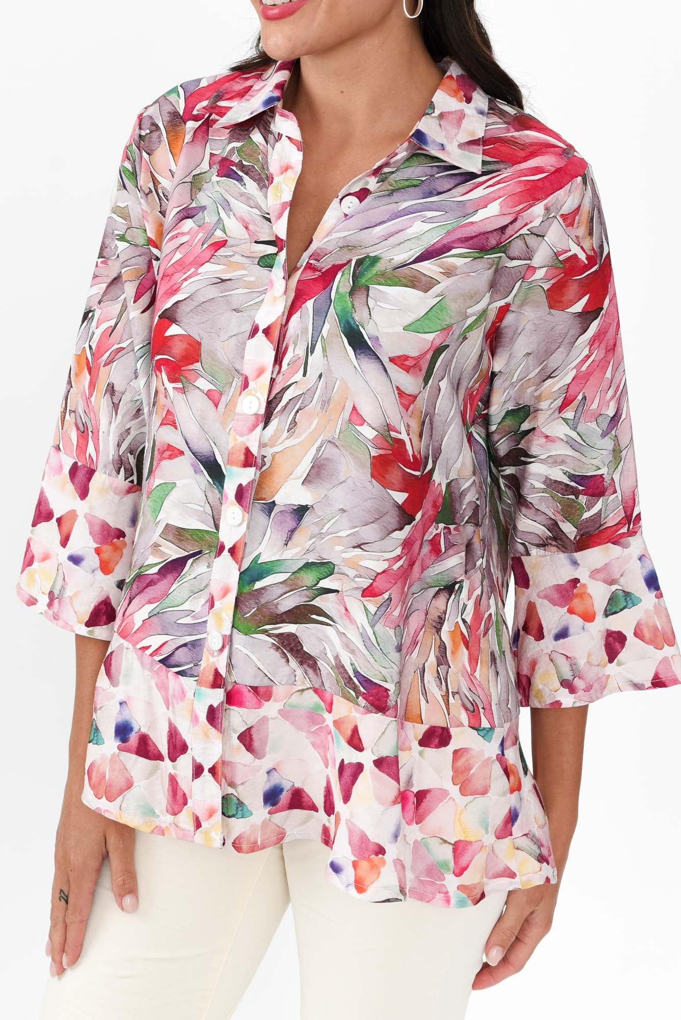 Vesta Pink Abstract Cotton Linen Shirt