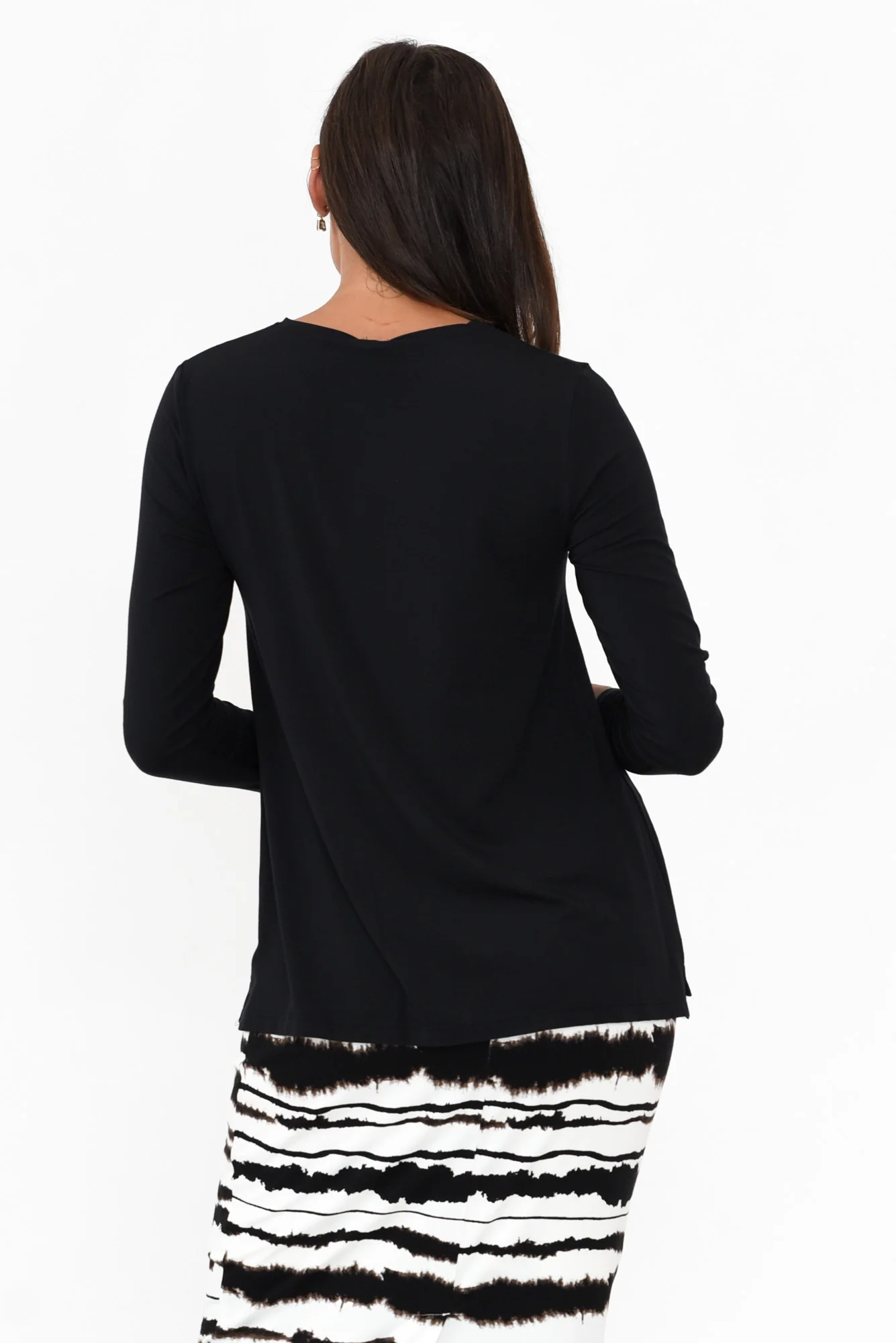 Black Long Sleeve Micro Modal Swing Top